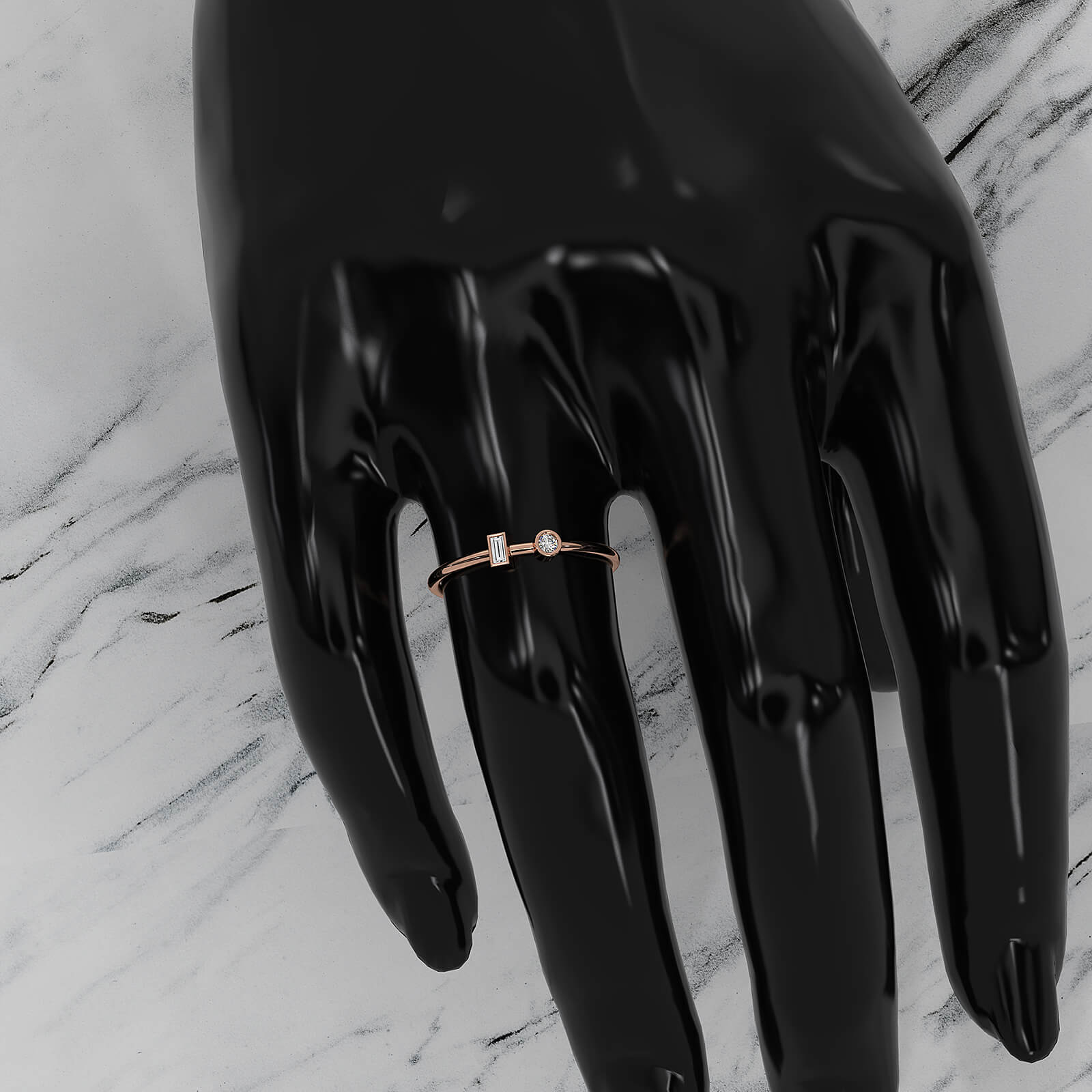 2 Stone Bezel Baguette And Round Lab Diamond Fashion Ring 0.08ctw.