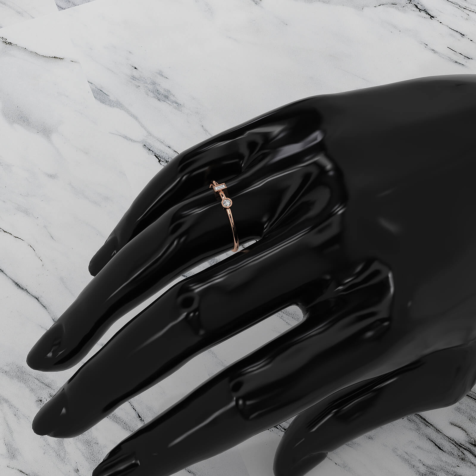 2 Stone Bezel Baguette And Round Lab Diamond Fashion Ring 0.08ctw.