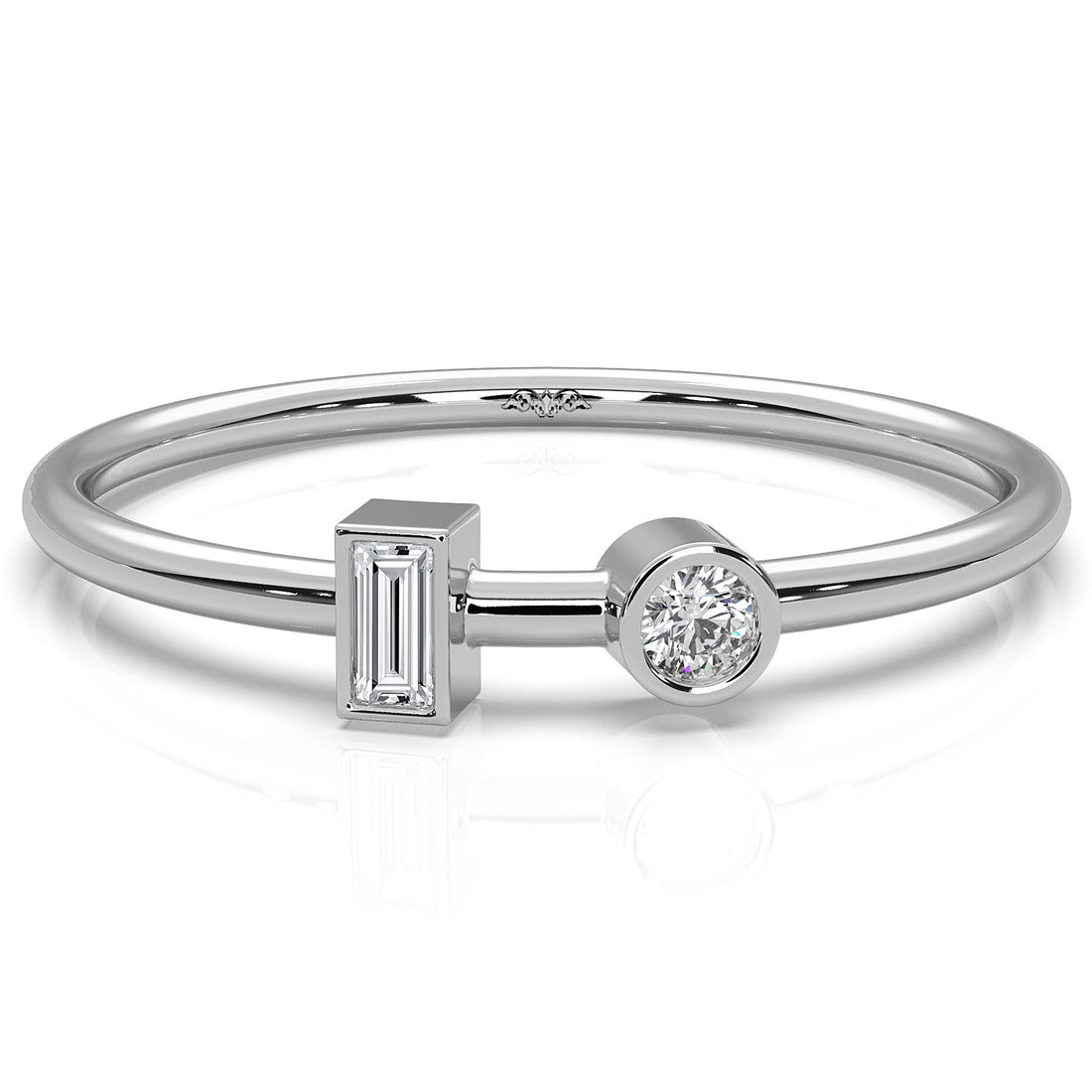 2 Stone Bezel Baguette And Round Lab Diamond Fashion Ring 0.08ctw.