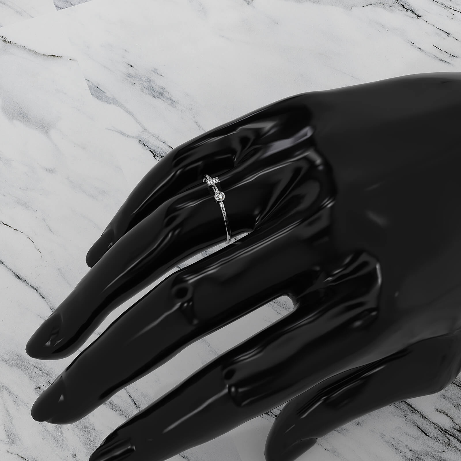 2 Stone Bezel Baguette And Round Lab Diamond Fashion Ring 0.08ctw.