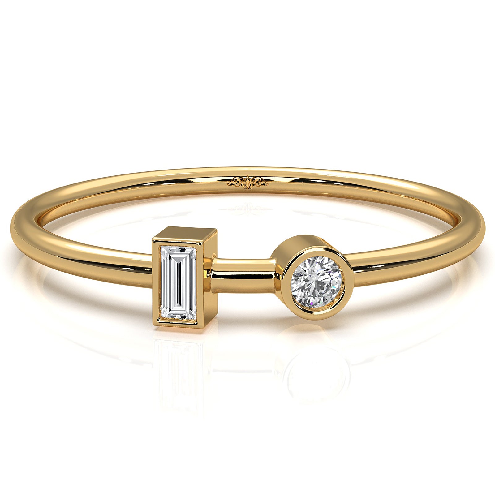 2 Stone Bezel Baguette And Round Lab Diamond Fashion Ring 0.08ctw.