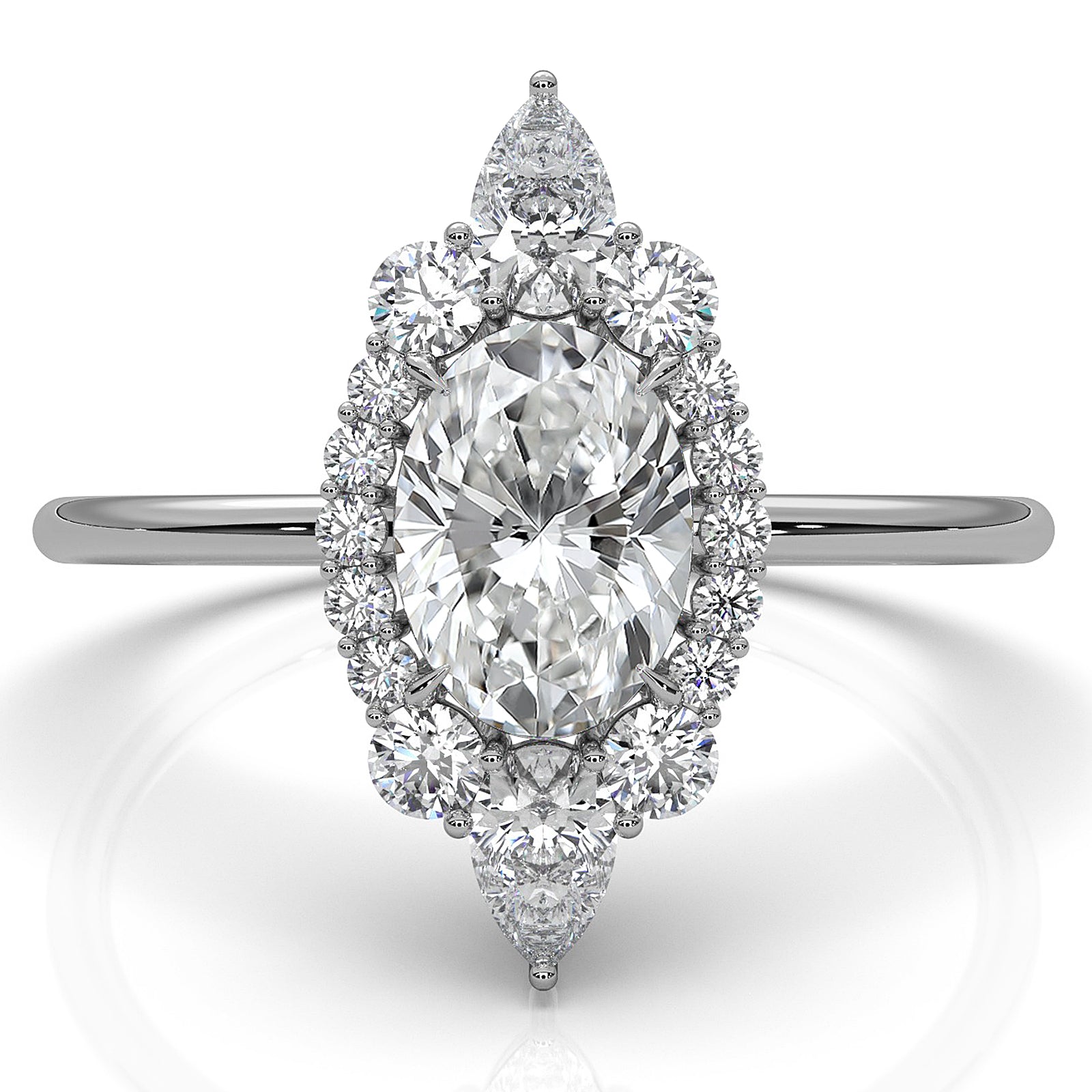 Prong Set Scalloped Halo Oval Lab Diamond Anniversary Ring 1.04ctw.