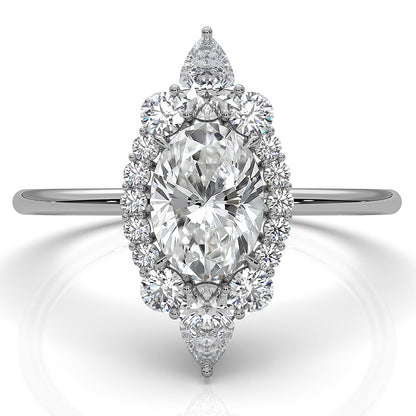 Prong Set Scalloped Halo Oval Lab Diamond Anniversary Ring 1.04ctw.