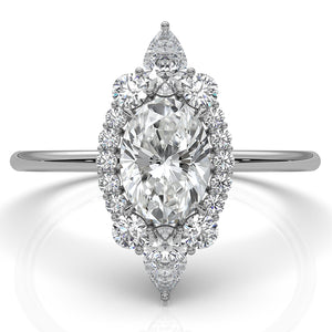 Prong Set Scalloped Halo Oval Lab Diamond Anniversary Ring 1.04ctw.