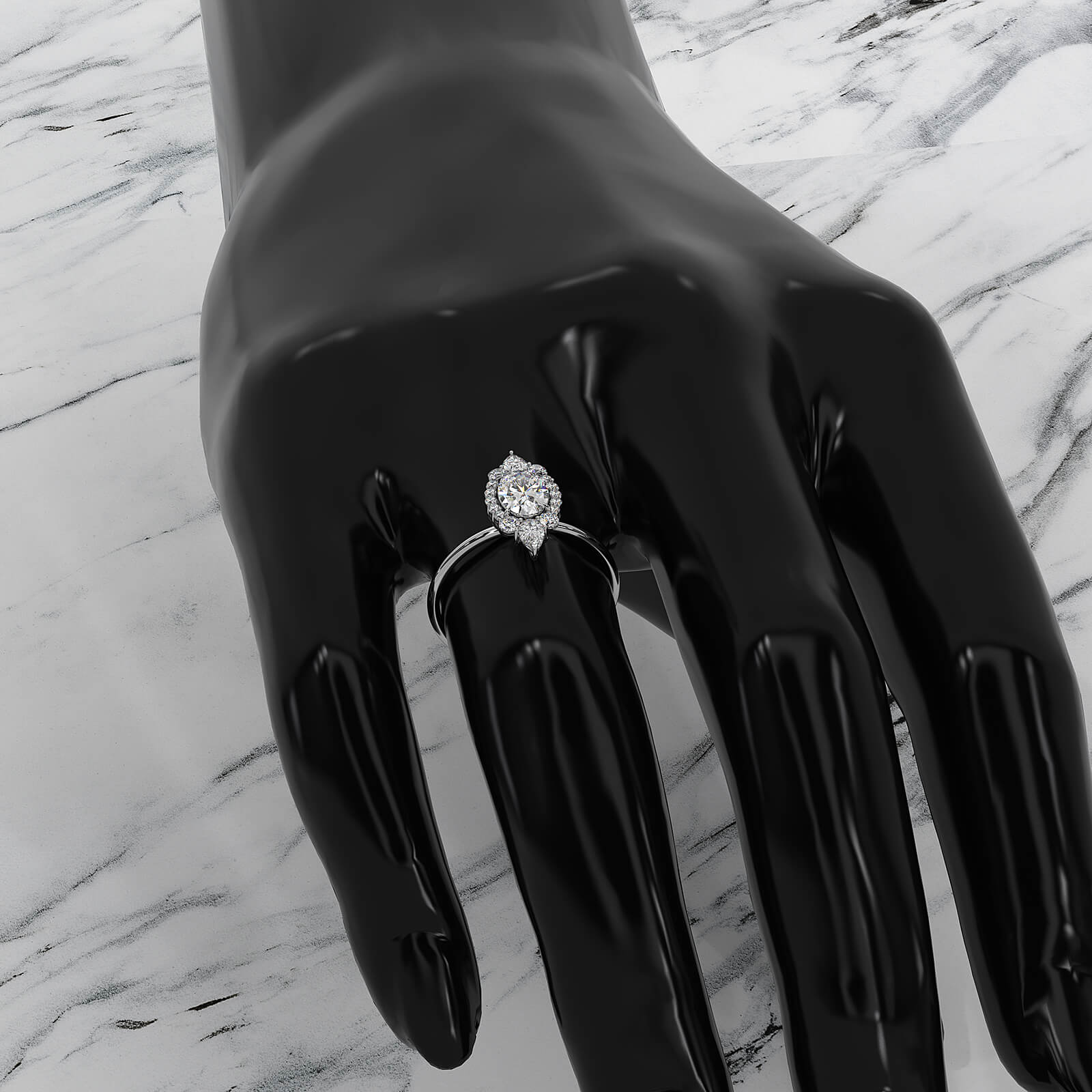 Prong Set Scalloped Halo Oval Lab Diamond Anniversary Ring 1.04ctw.