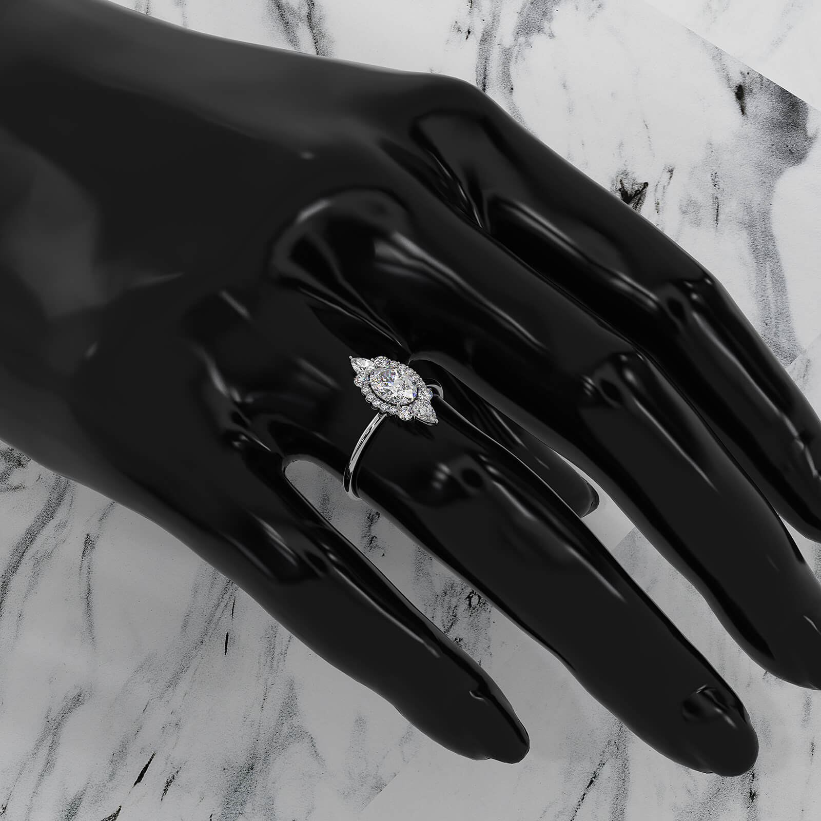 Prong Set Scalloped Halo Oval Lab Diamond Anniversary Ring 1.04ctw.