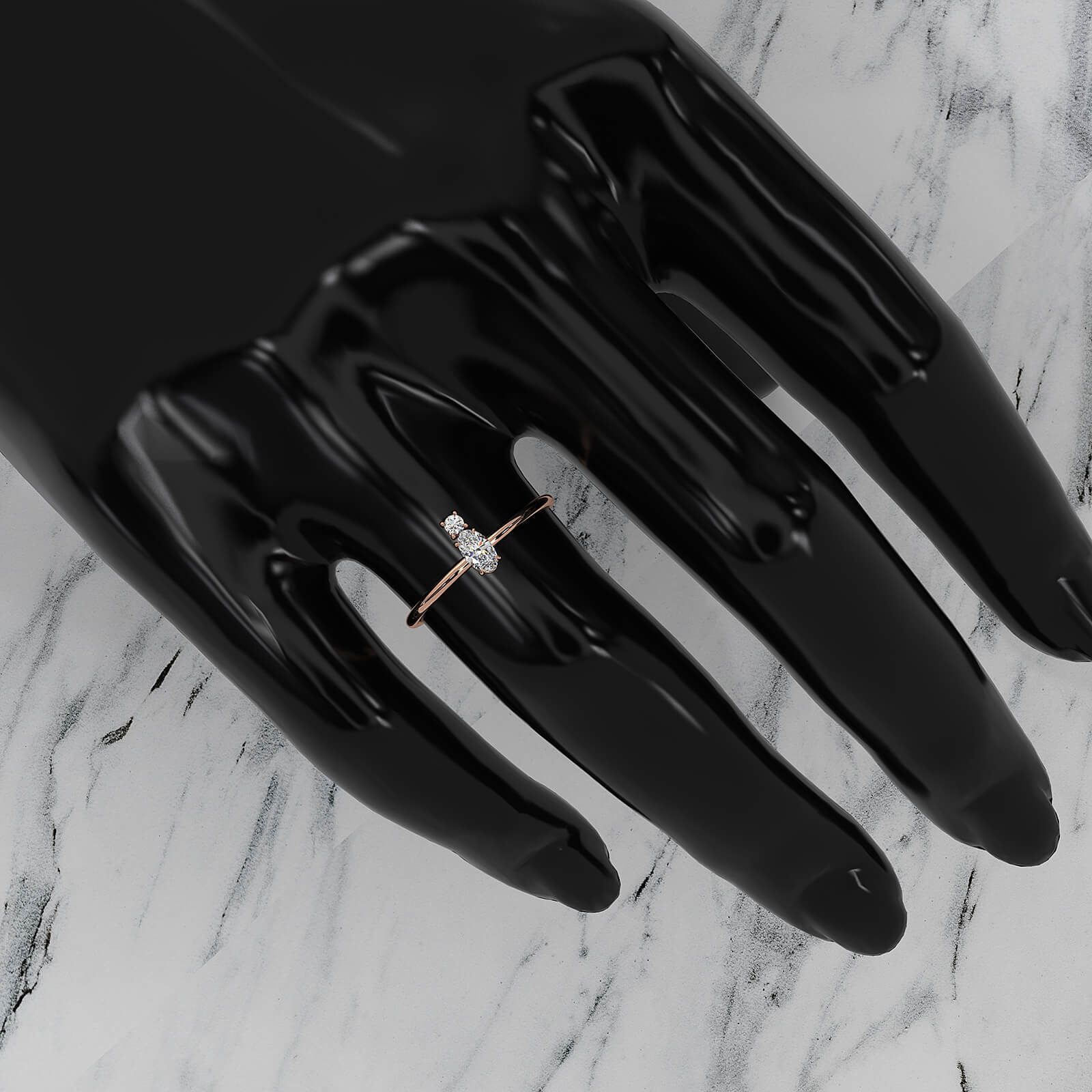 Prong Set Oval And Round Lab Diamond Fashion Ring 0.20ctw.