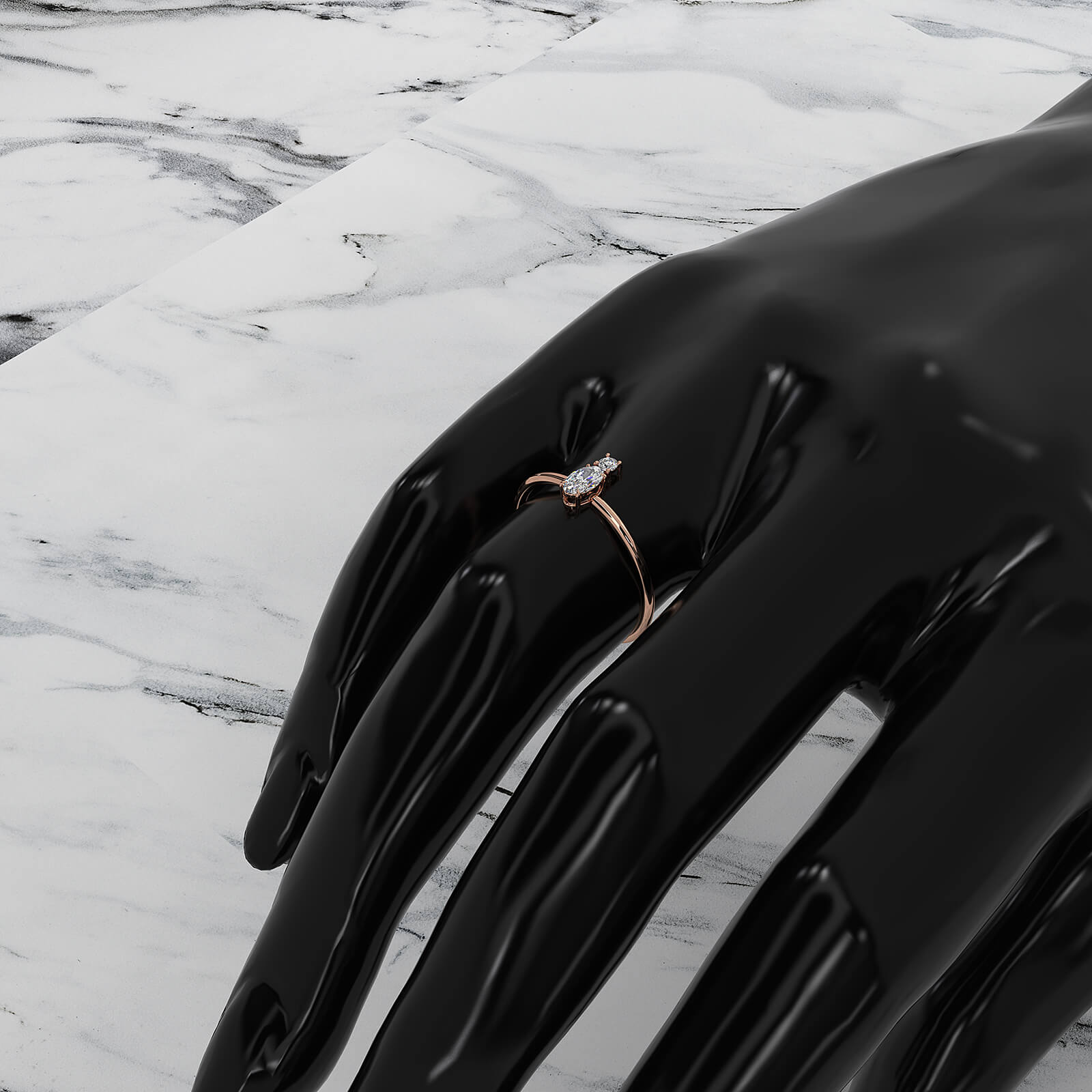 Prong Set Oval And Round Lab Diamond Fashion Ring 0.20ctw.