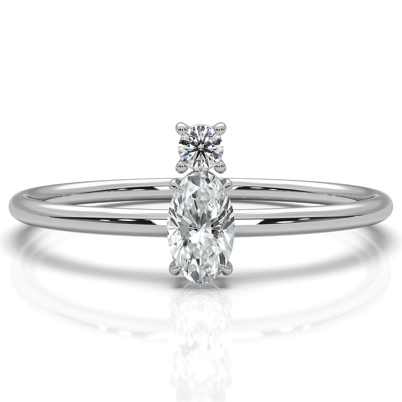 Prong Set Oval And Round Lab Diamond Fashion Ring 0.20ctw.