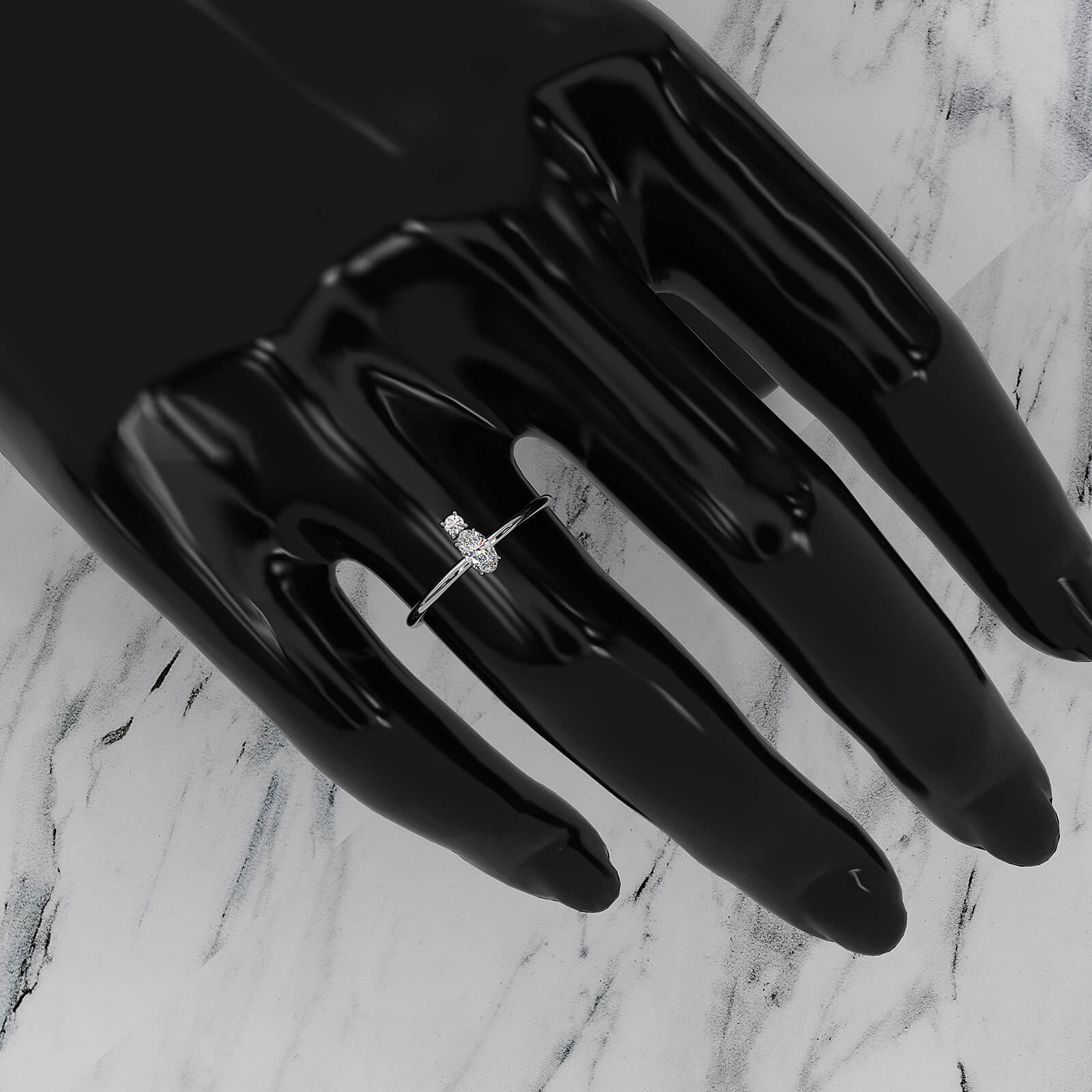 Prong Set Oval And Round Lab Diamond Fashion Ring 0.20ctw.