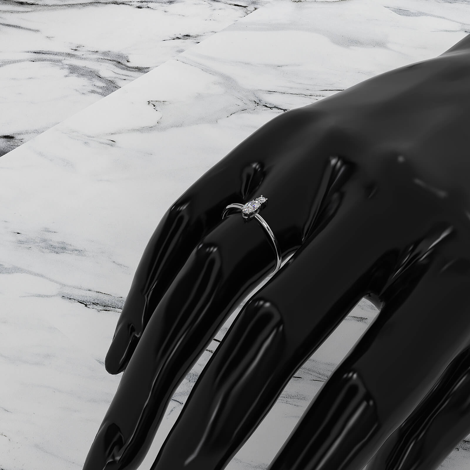 Prong Set Oval And Round Lab Diamond Fashion Ring 0.20ctw.