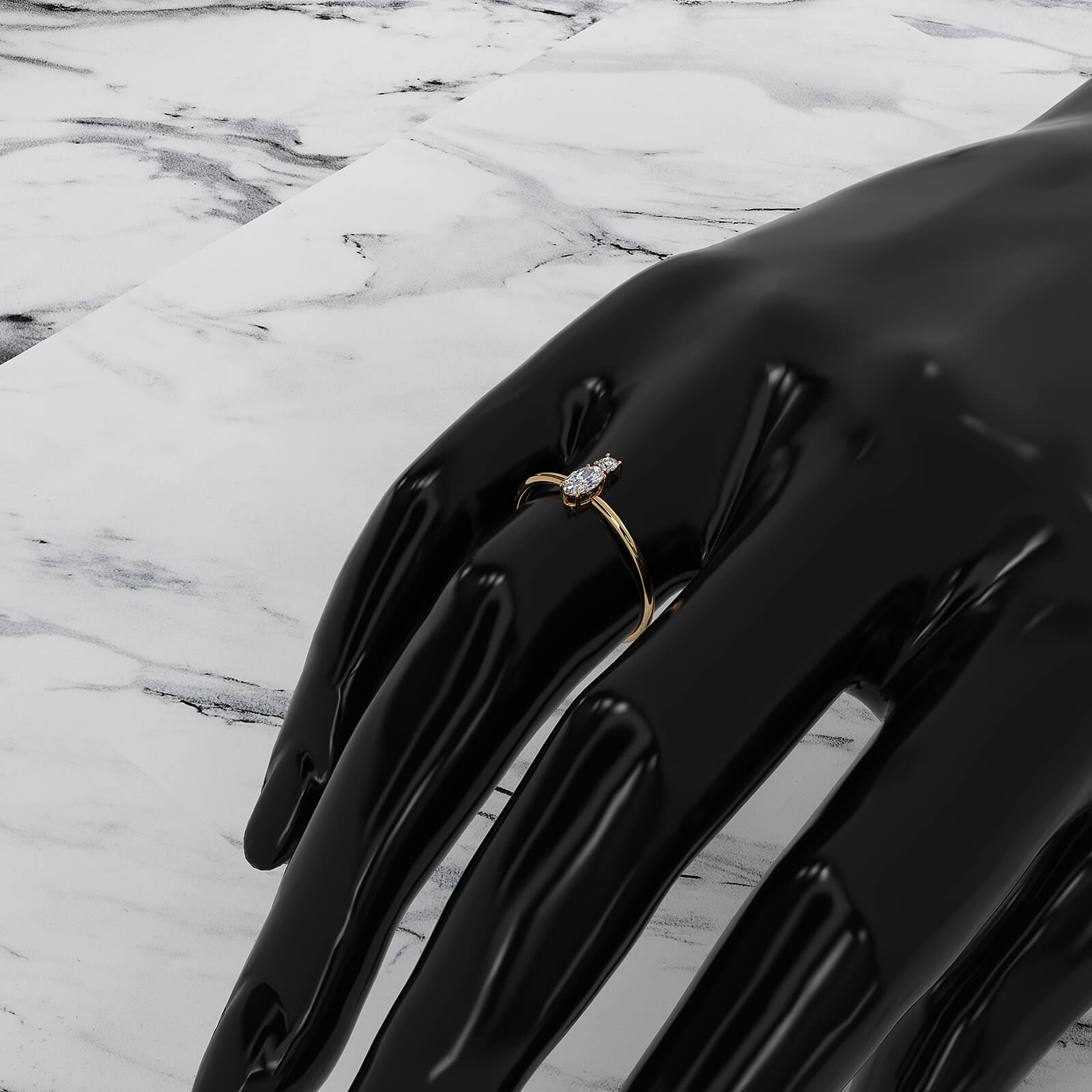 Prong Set Oval And Round Lab Diamond Fashion Ring 0.20ctw.