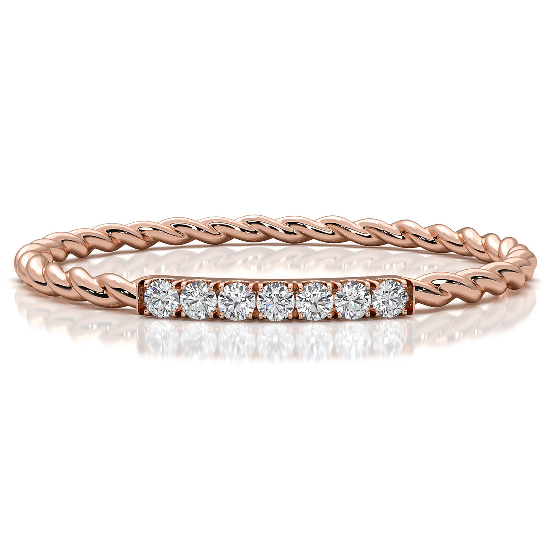 Sleek And Slim Twisted Rope Design Round Lab Diamond Wedding Ring 0.04ctw.