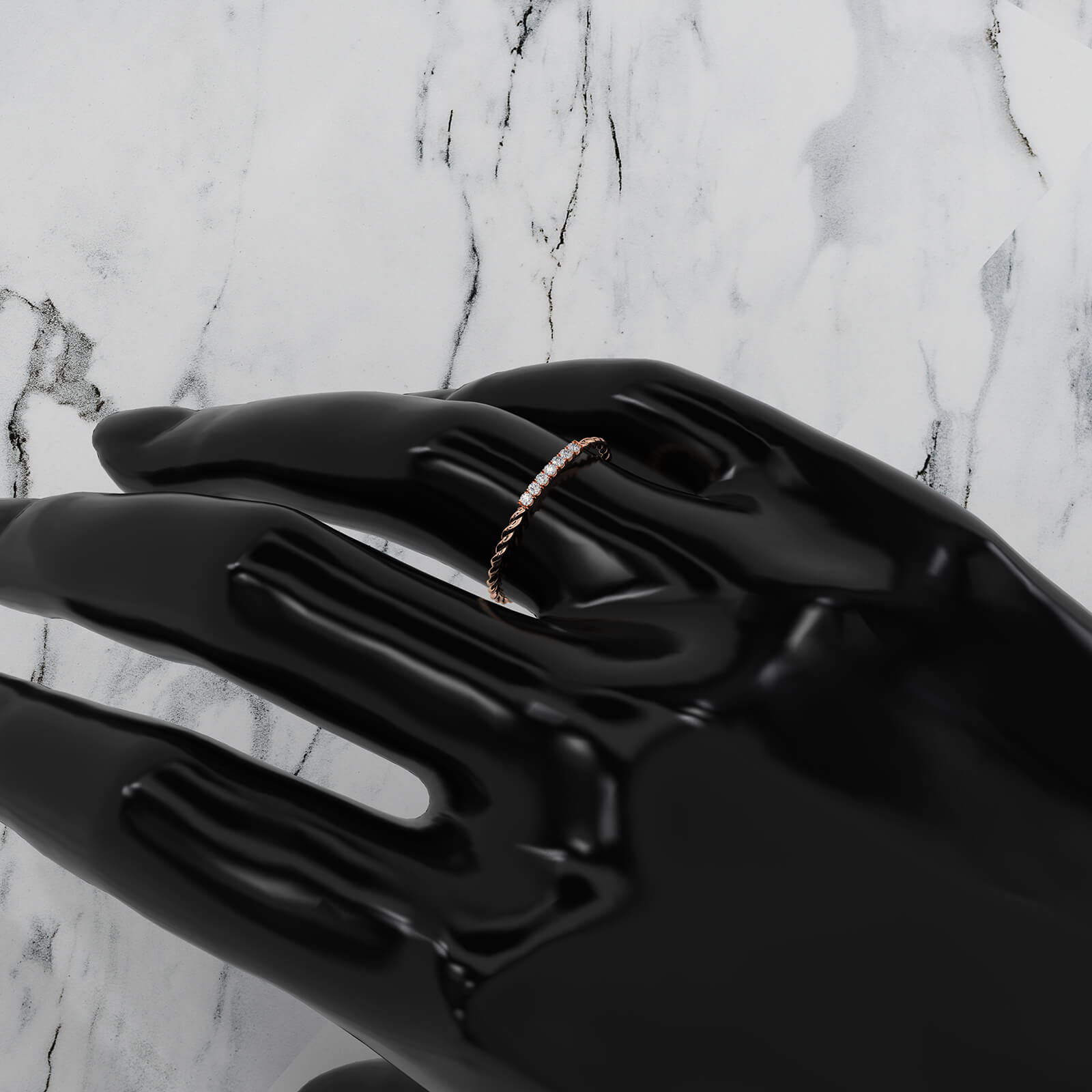 Sleek And Slim Twisted Rope Design Round Lab Diamond Wedding Ring 0.04ctw.