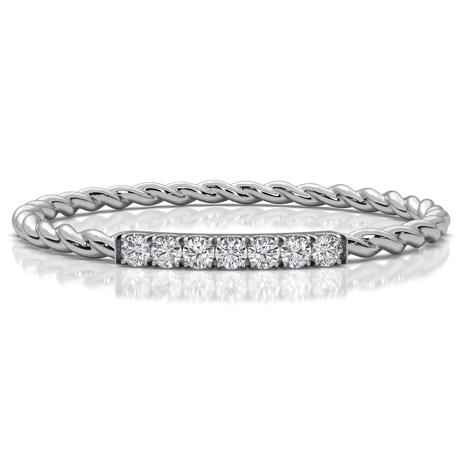 Sleek And Slim Twisted Rope Design Round Lab Diamond Wedding Ring 0.04ctw.
