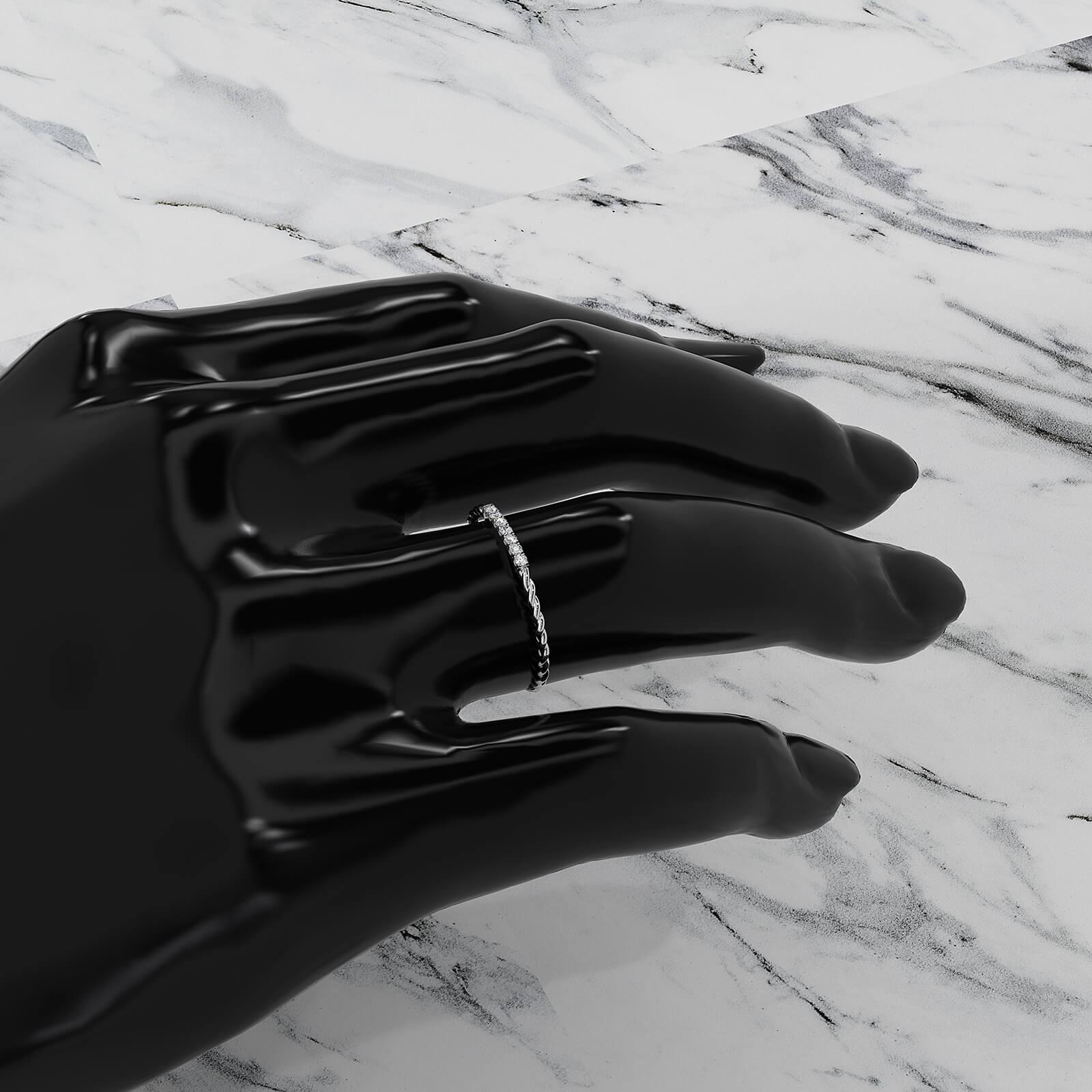 Sleek And Slim Twisted Rope Design Round Lab Diamond Wedding Ring 0.04ctw.