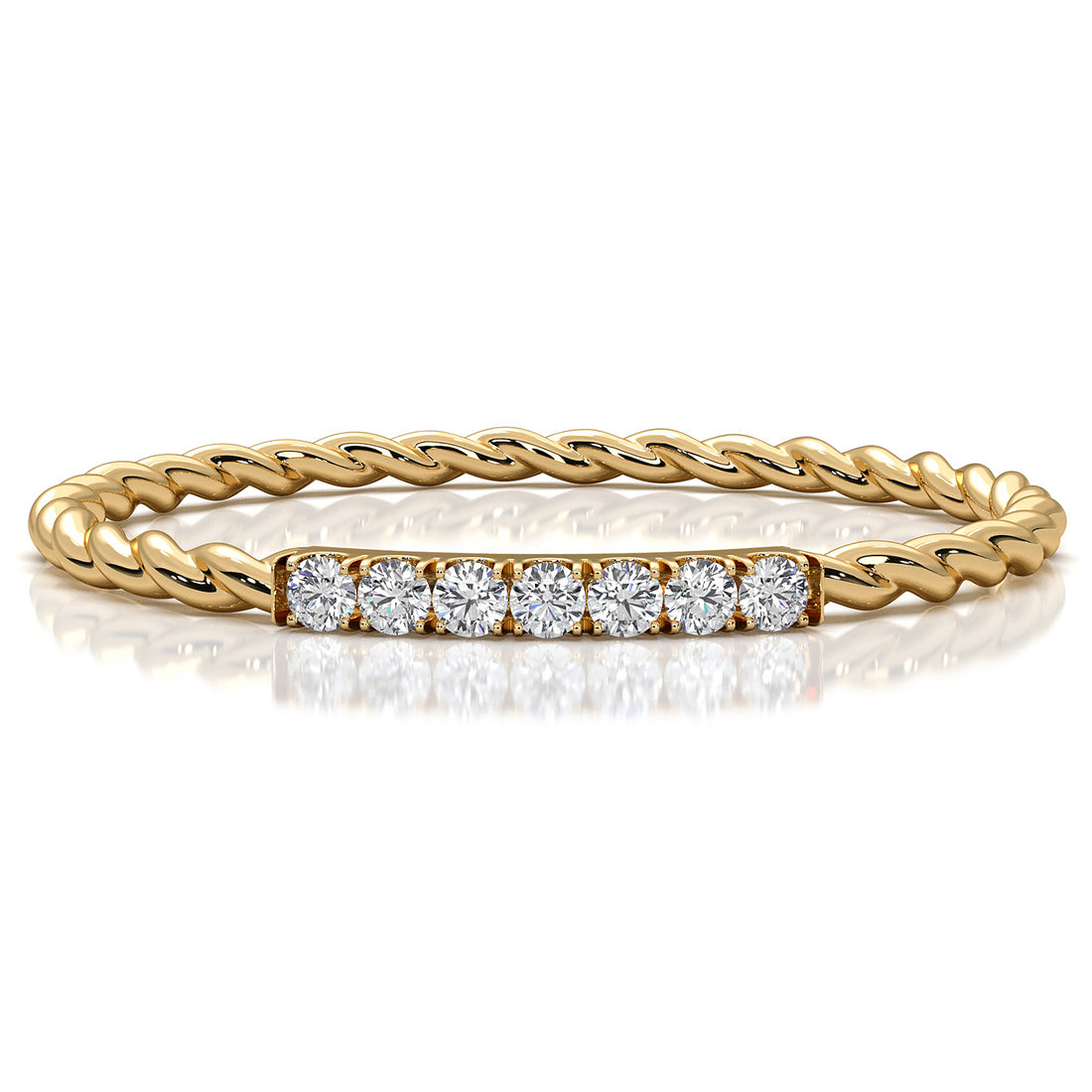 Sleek And Slim Twisted Rope Design Round Lab Diamond Wedding Ring 0.04ctw.