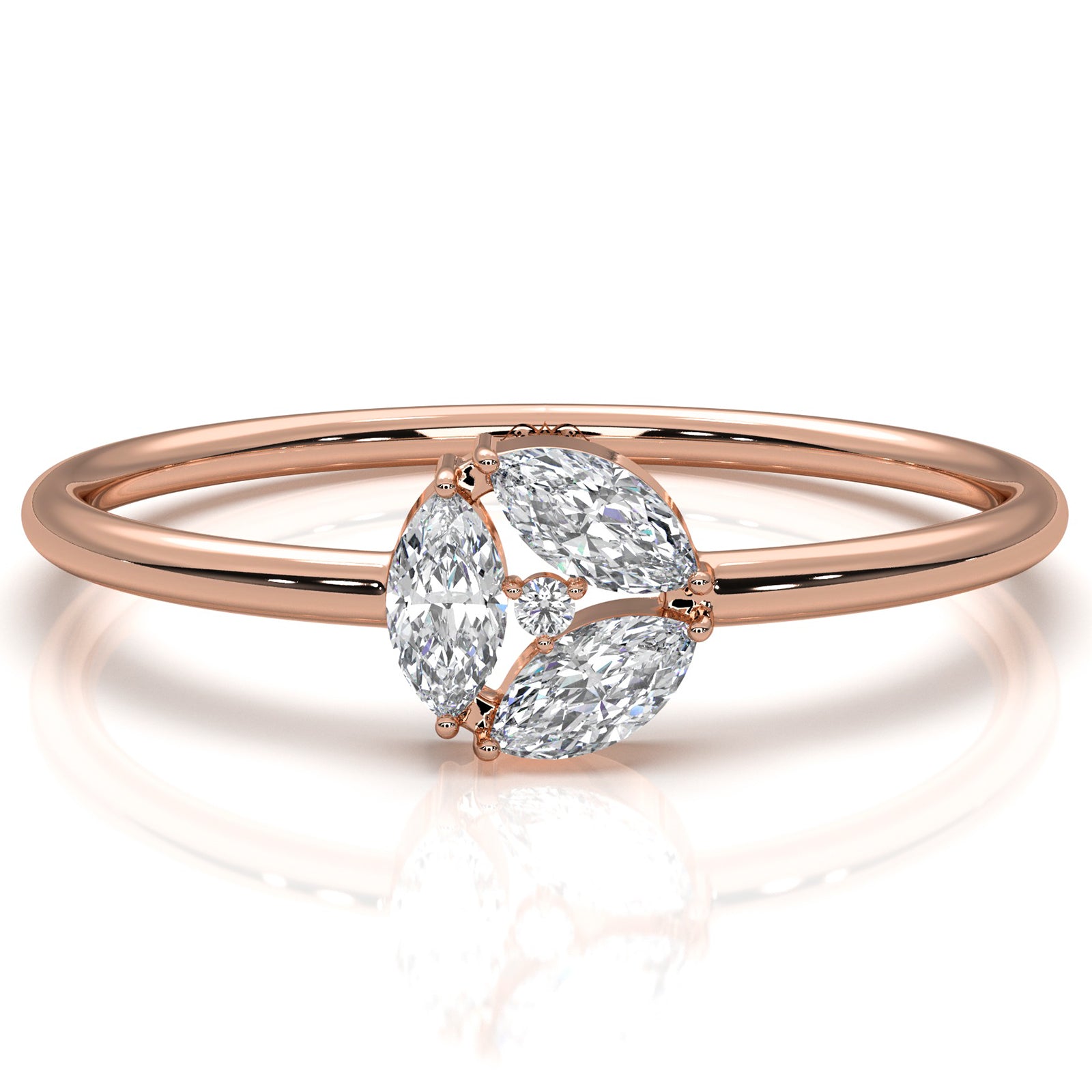 Tiny Round And Marquise Lab Diamond Prong Set Fashion Ring 0.17ctw.