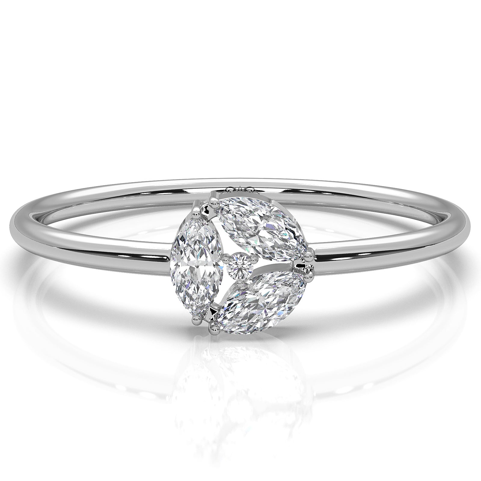 Tiny Round And Marquise Lab Diamond Prong Set Fashion Ring 0.17ctw.