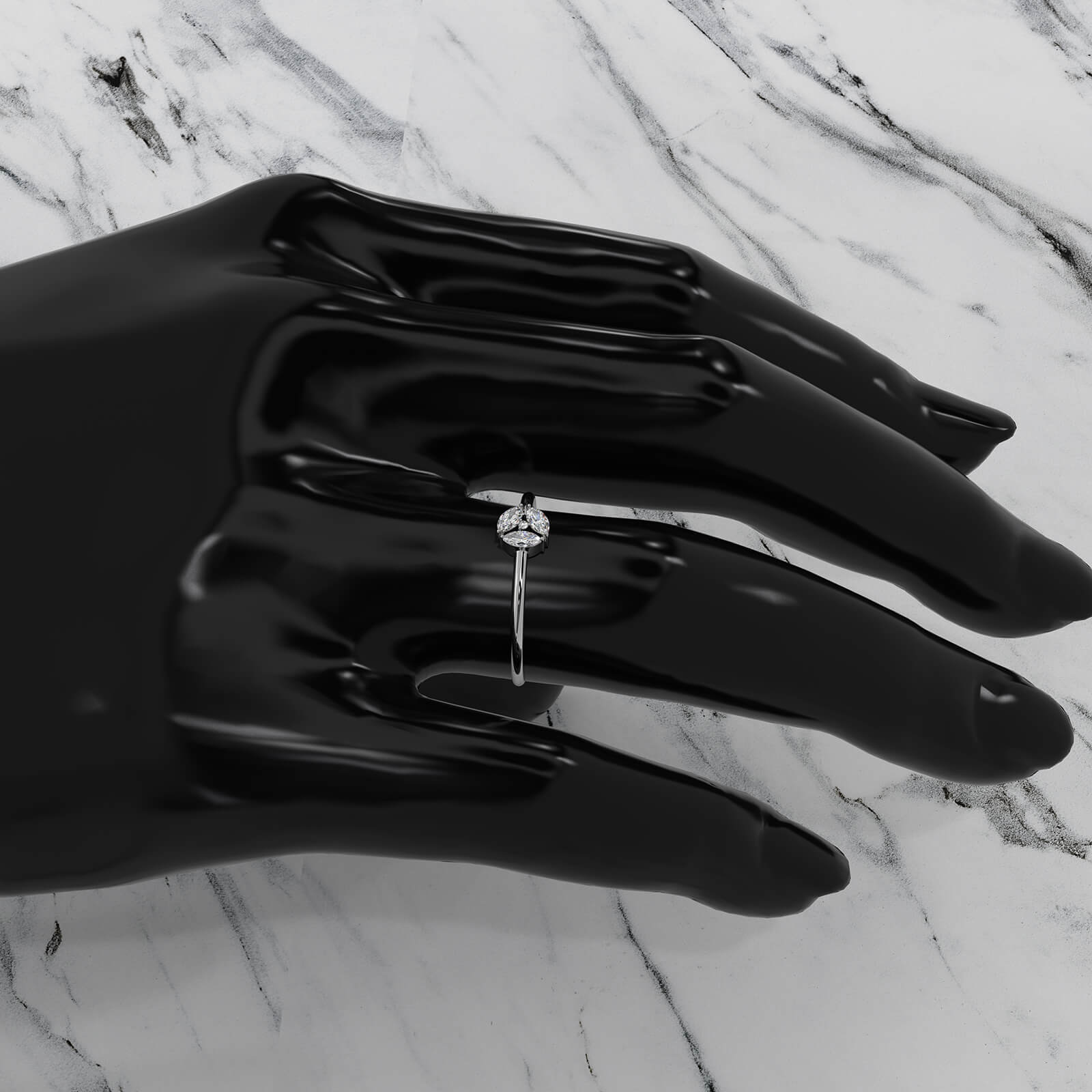 Tiny Round And Marquise Lab Diamond Prong Set Fashion Ring 0.17ctw.