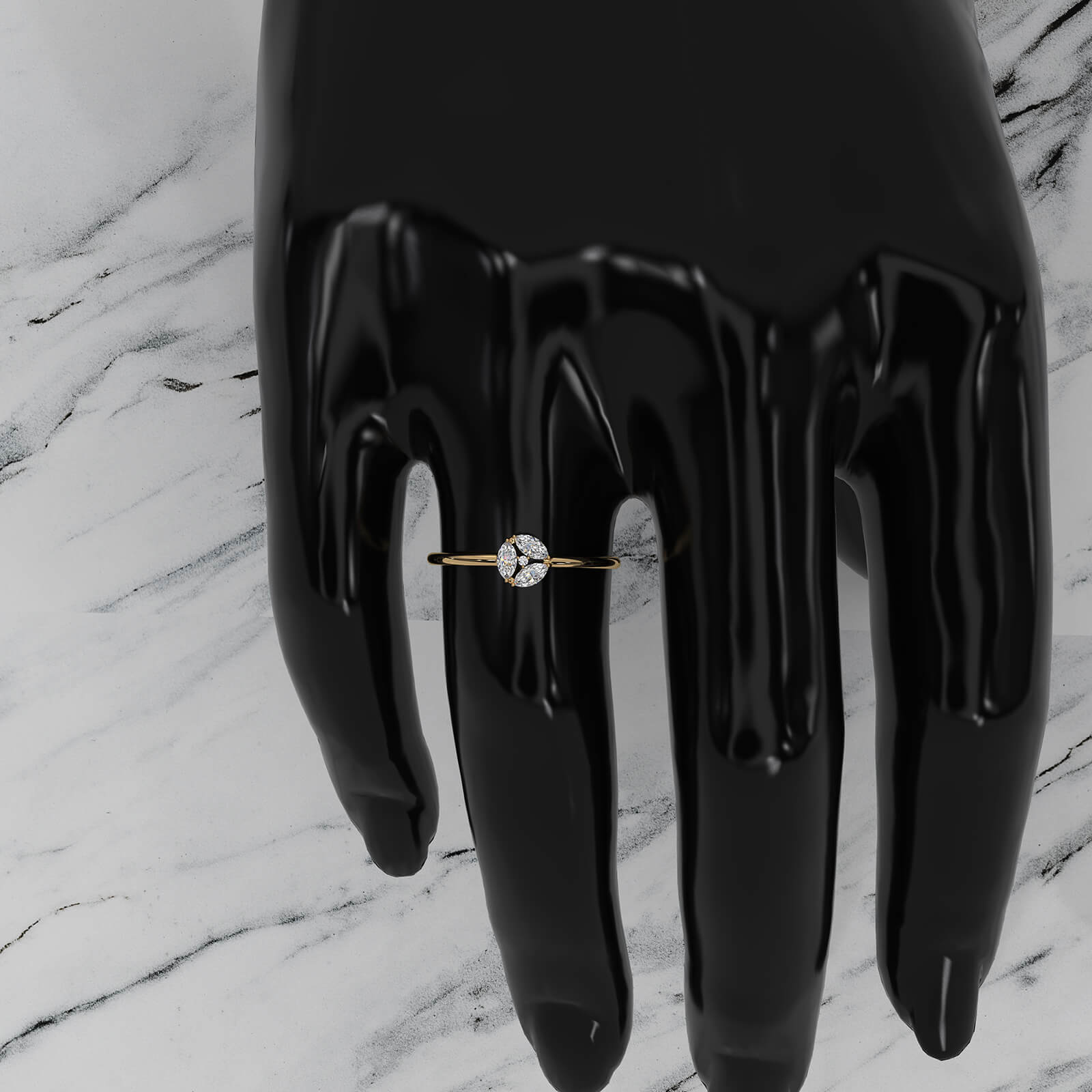 Tiny Round And Marquise Lab Diamond Prong Set Fashion Ring 0.17ctw.