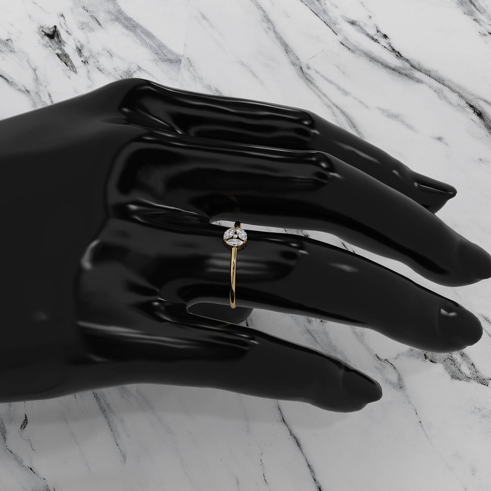 Tiny Round And Marquise Lab Diamond Prong Set Fashion Ring 0.17ctw.