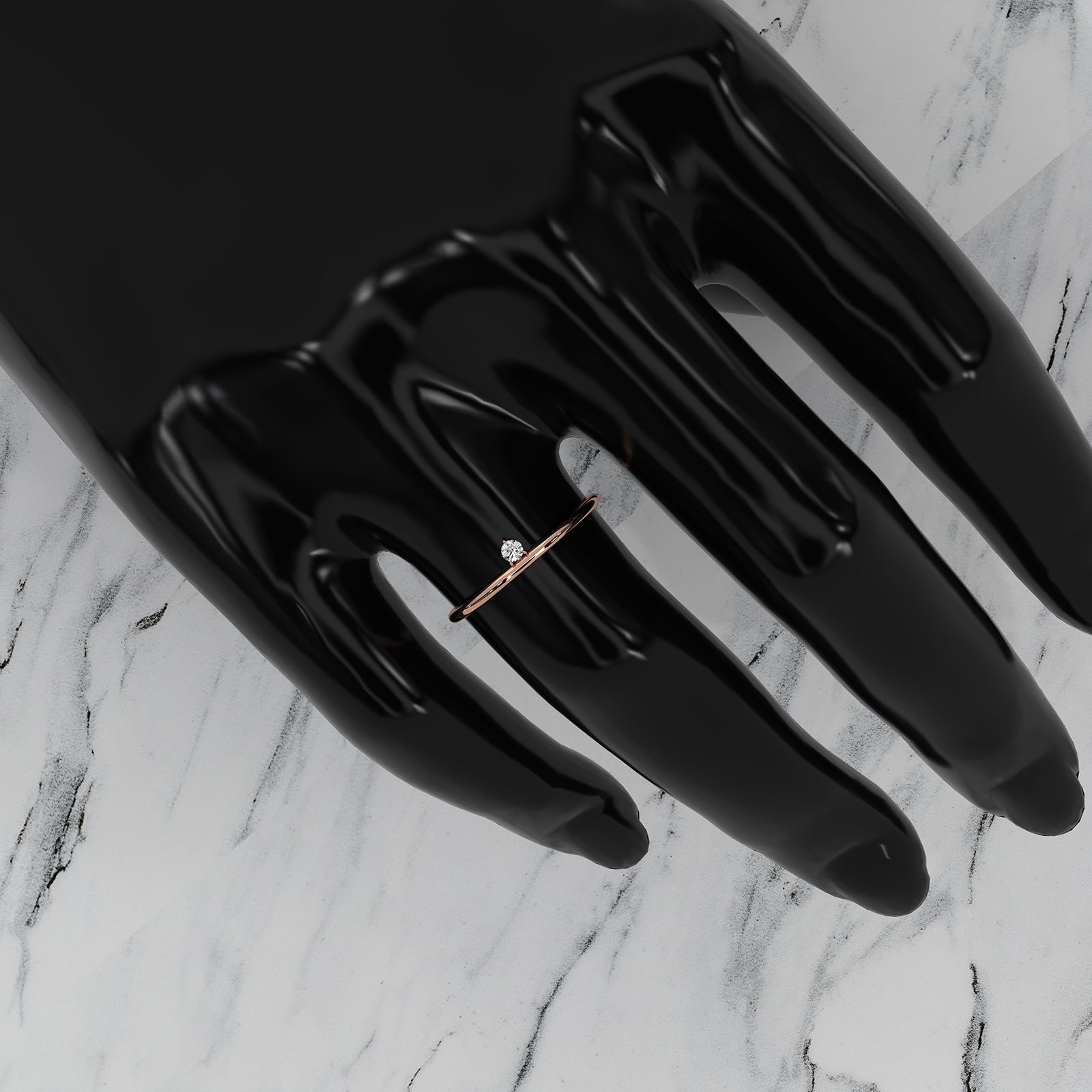 Sleek Tiny Solitaire Round Lab Diamond Fashion Ring 0.02ctw.