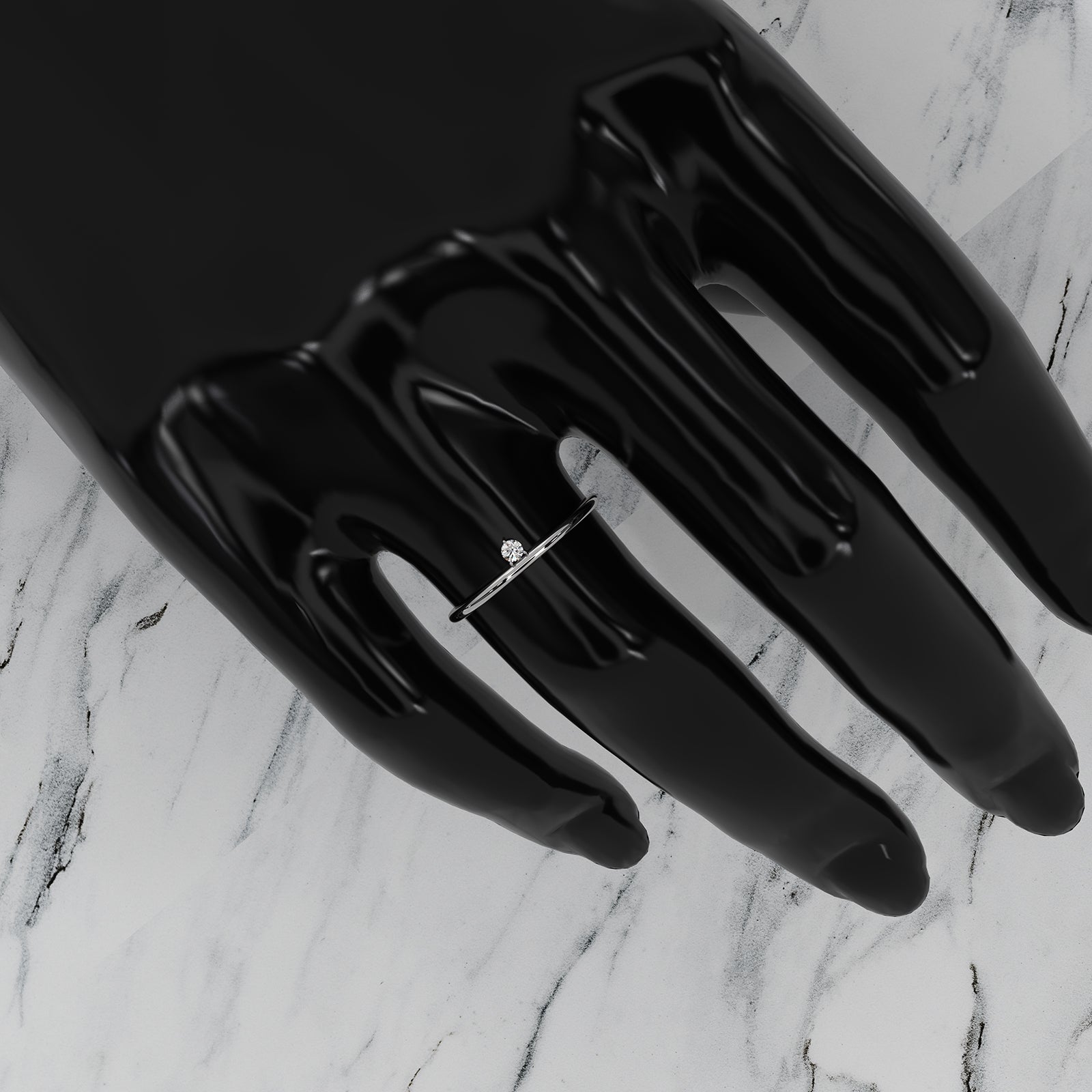 Sleek Tiny Solitaire Round Lab Diamond Fashion Ring 0.02ctw.