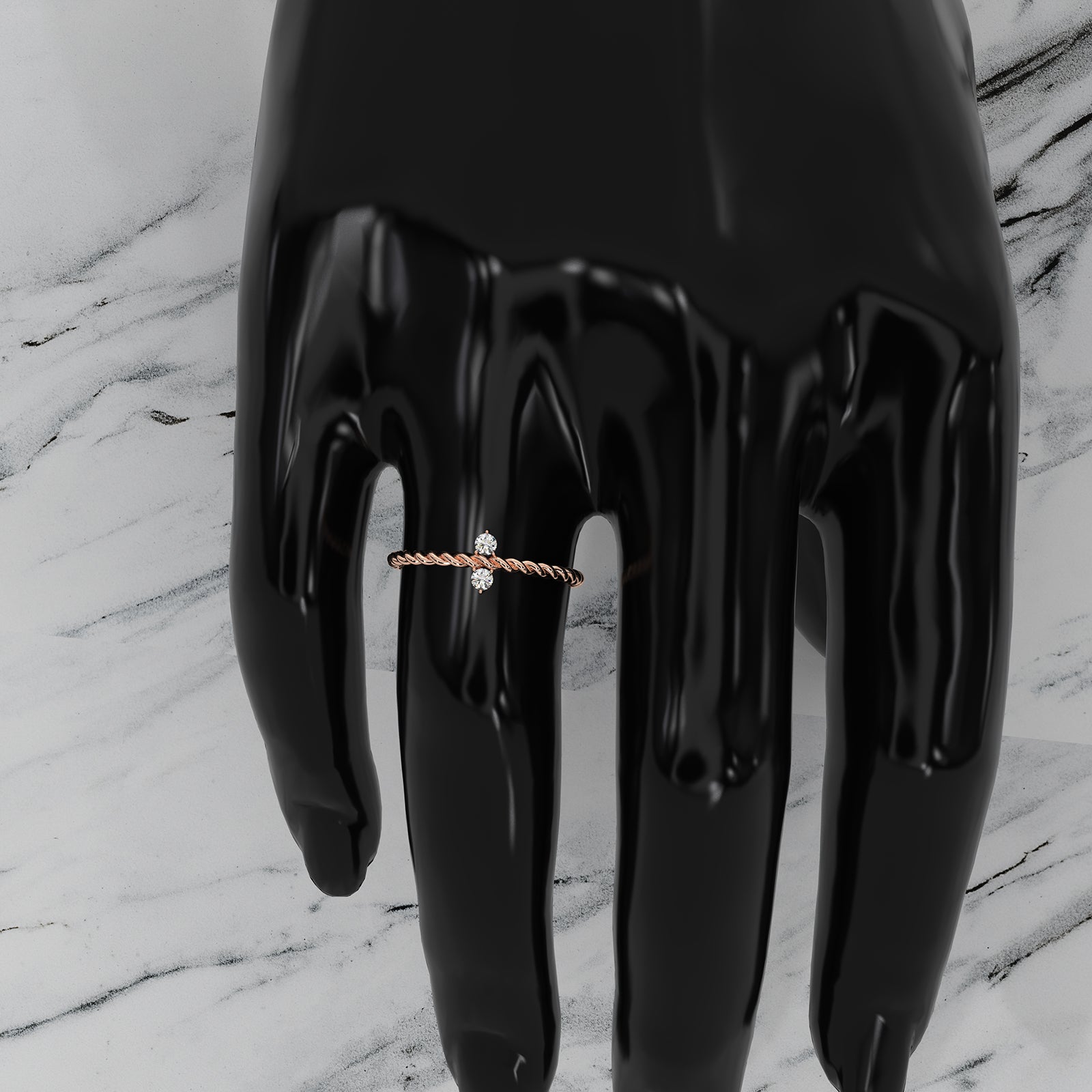 Twisted Rope 2 Stone Round Lab Diamond Fashion Ring 0.08ctw.