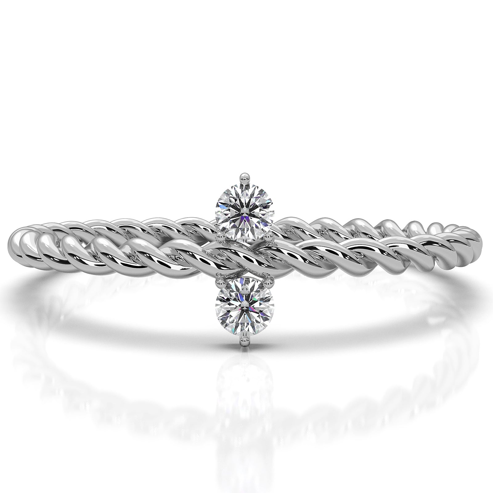 Twisted Rope 2 Stone Round Lab Diamond Fashion Ring 0.08ctw.