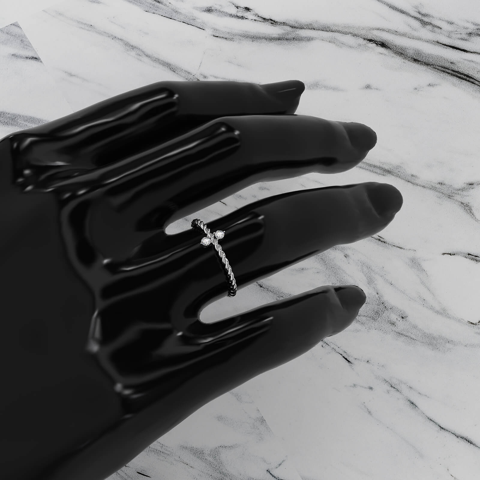 Twisted Rope 2 Stone Round Lab Diamond Fashion Ring 0.08ctw.