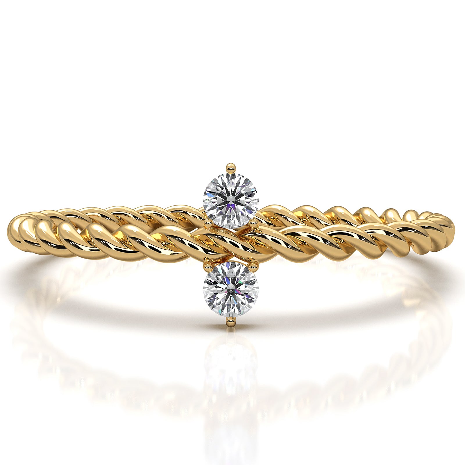 Twisted Rope 2 Stone Round Lab Diamond Fashion Ring 0.08ctw.