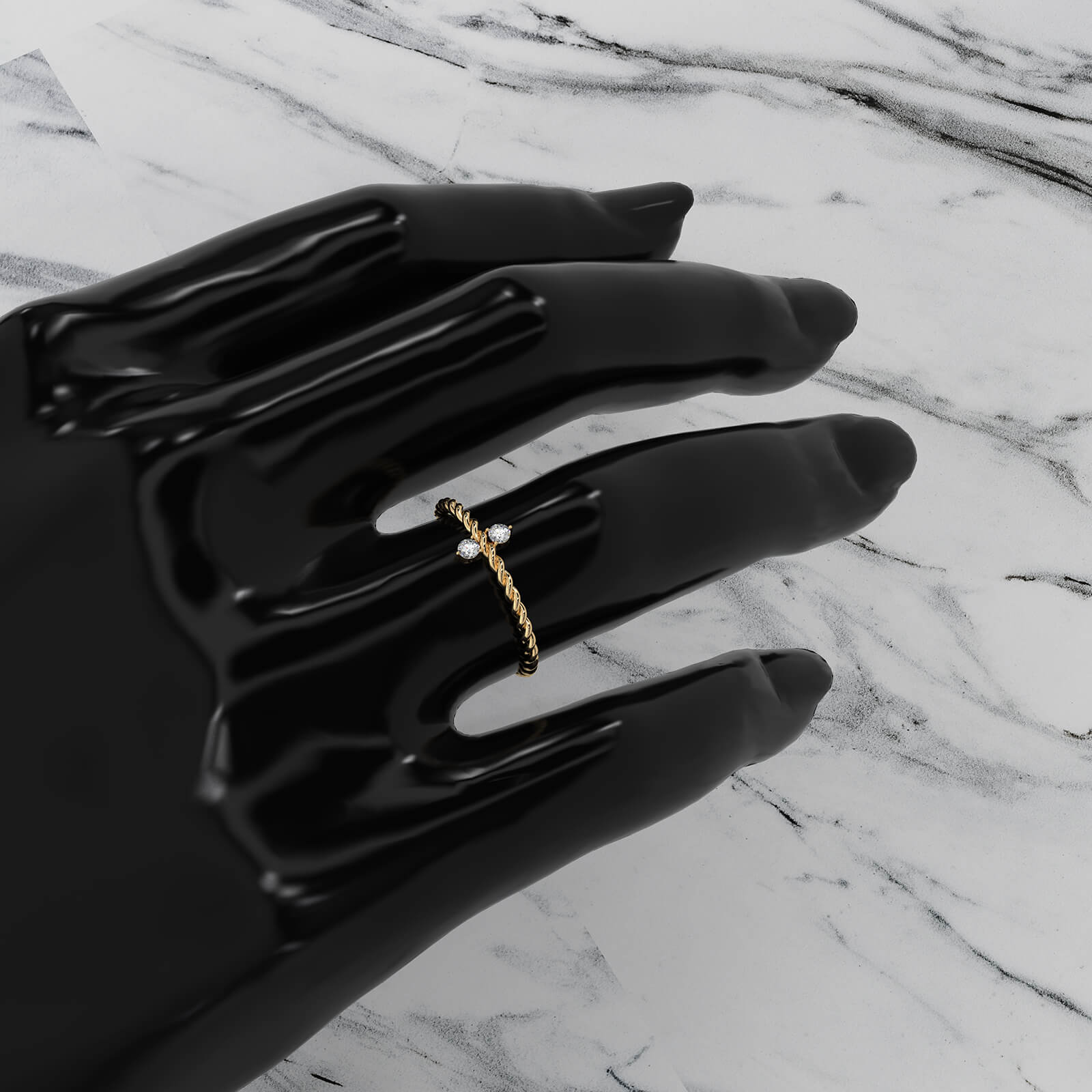 Twisted Rope 2 Stone Round Lab Diamond Fashion Ring 0.08ctw.