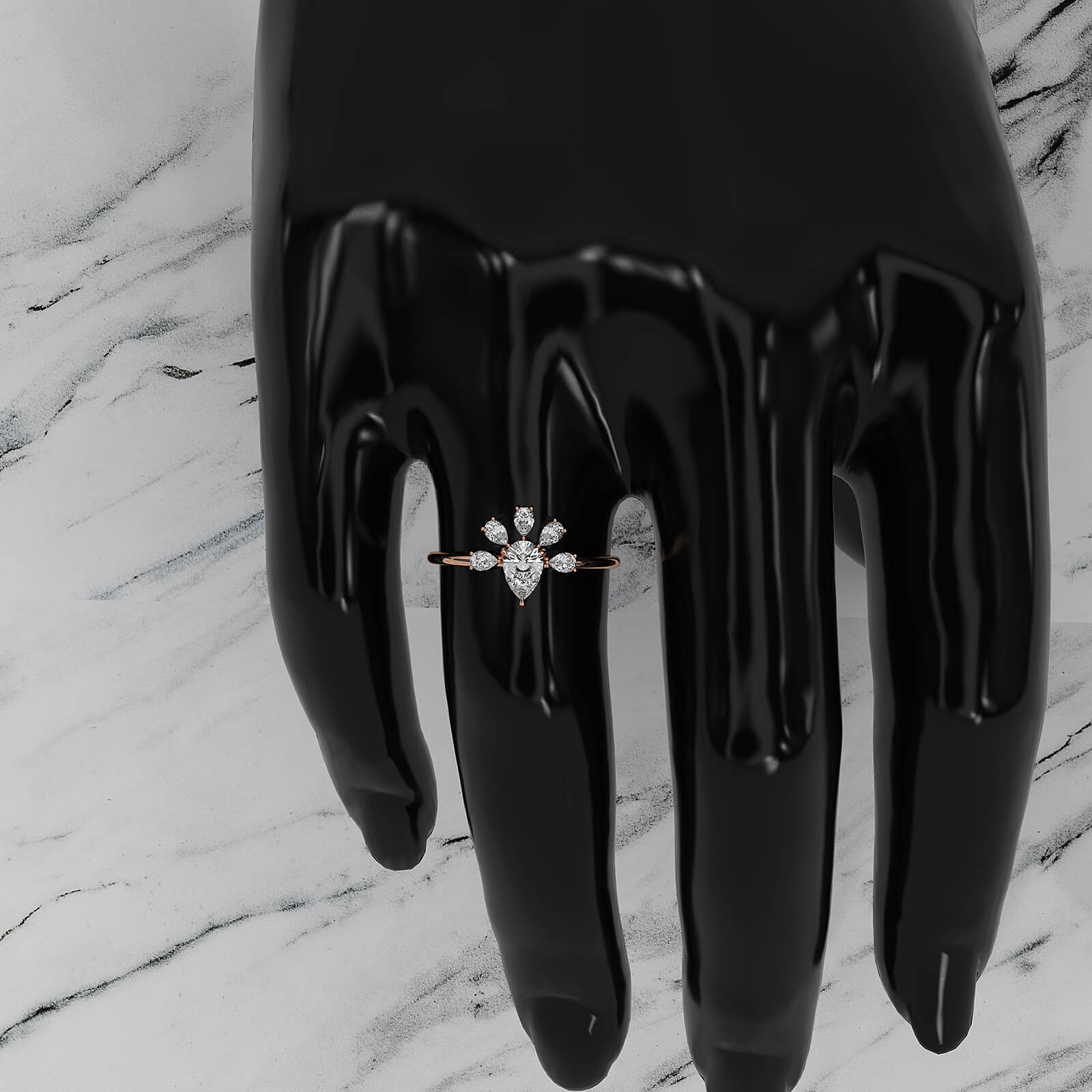 Crescent Style Prong Set Pear Lab Diamond Fashion Ring 0.63ctw.