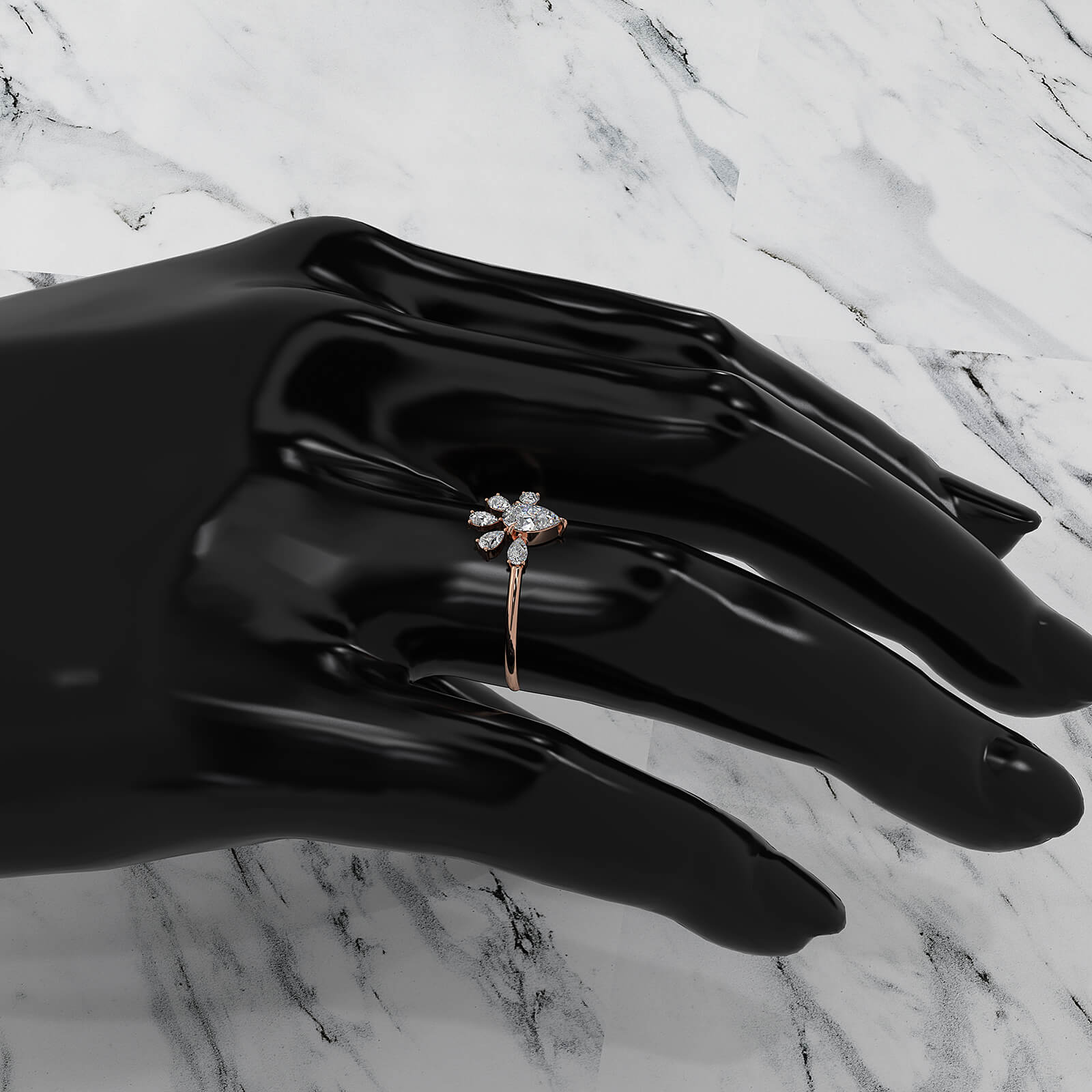 Crescent Style Prong Set Pear Lab Diamond Fashion Ring 0.63ctw.