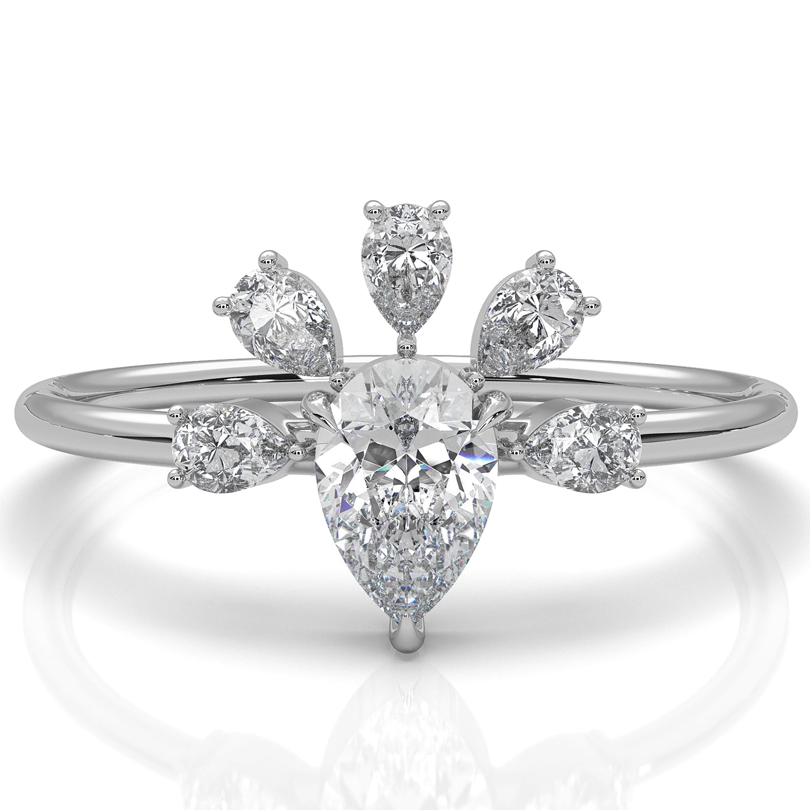Crescent Style Prong Set Pear Lab Diamond Fashion Ring 0.63ctw.