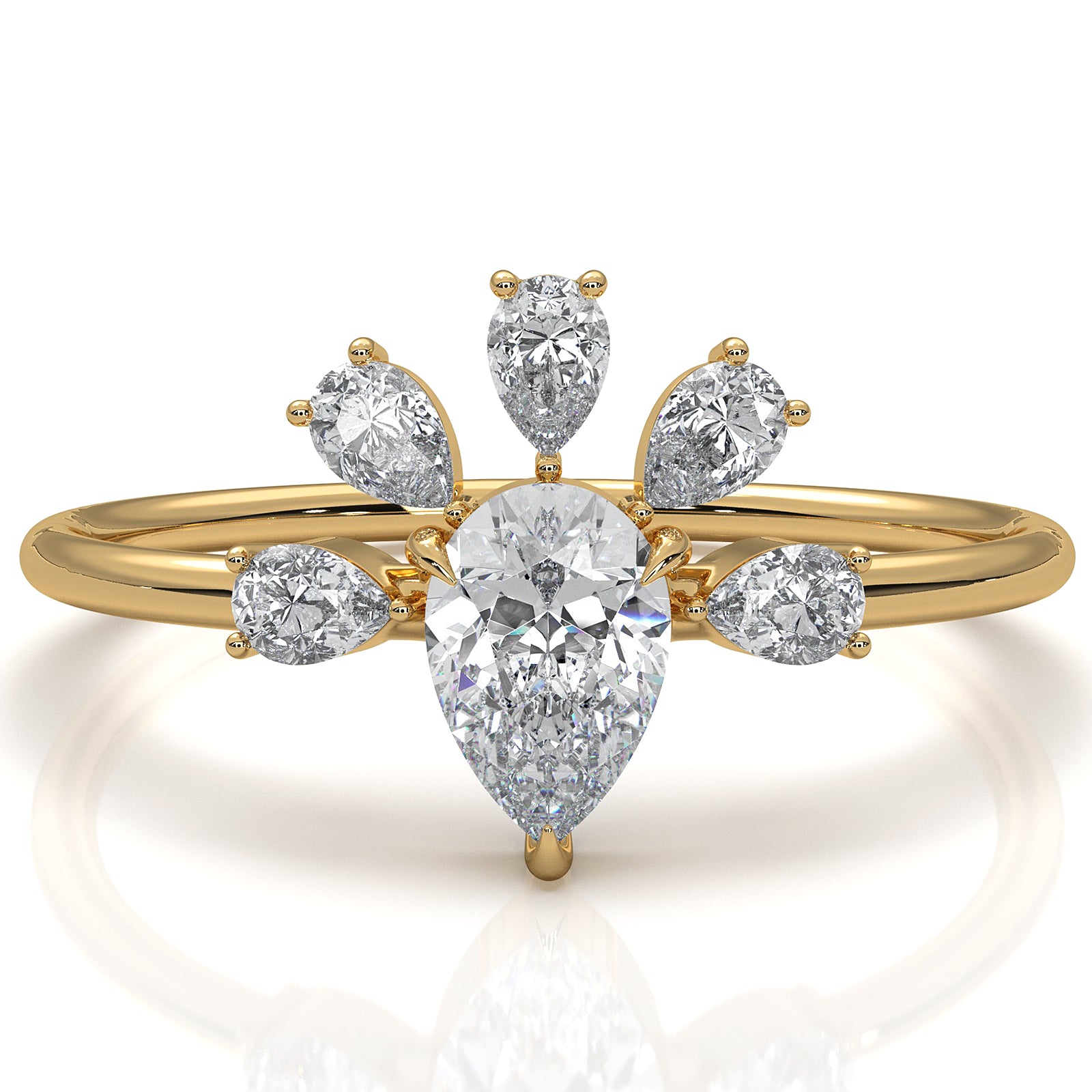 Crescent Style Prong Set Pear Lab Diamond Fashion Ring 0.63ctw.