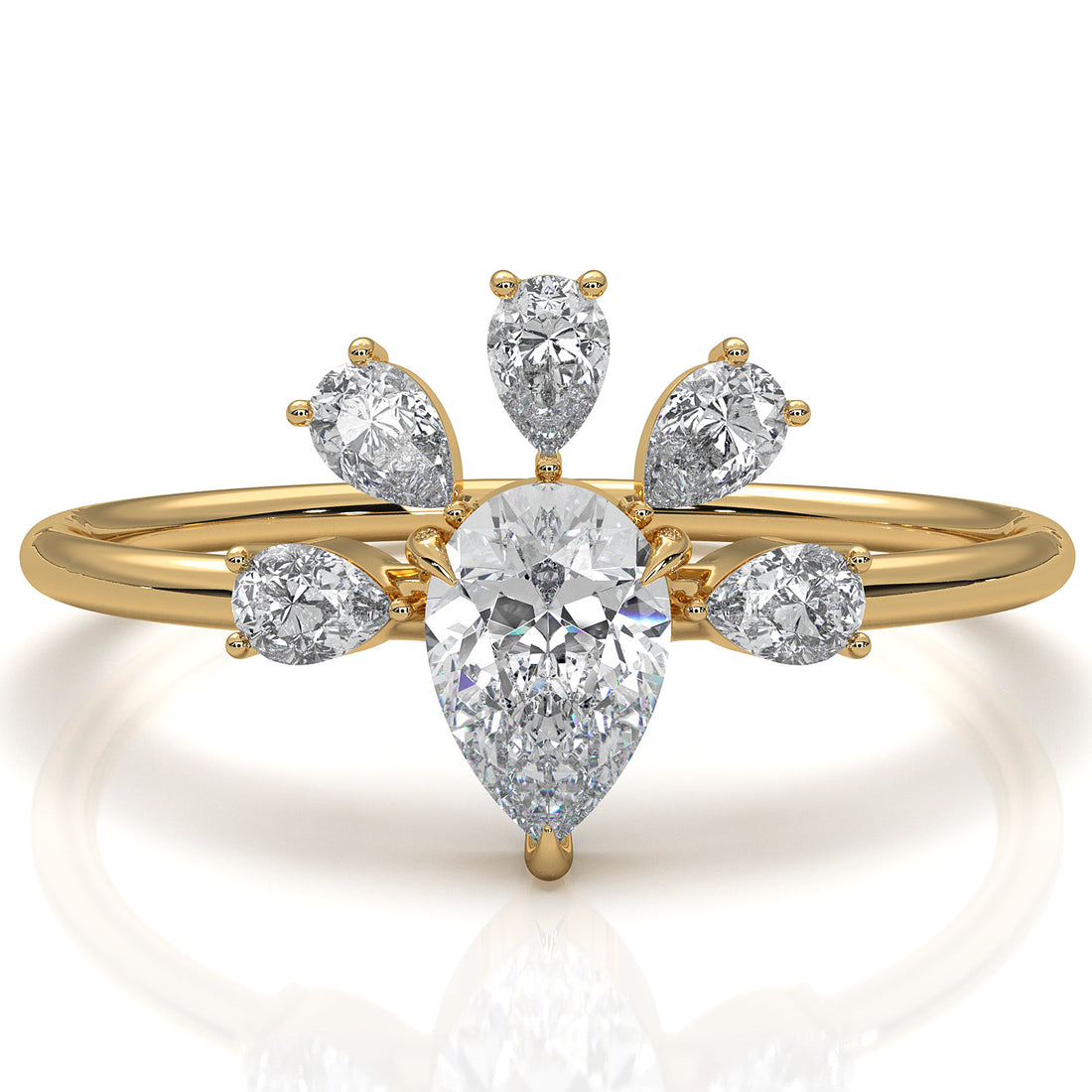 Crescent Style Prong Set Pear Lab Diamond Fashion Ring 0.63ctw.