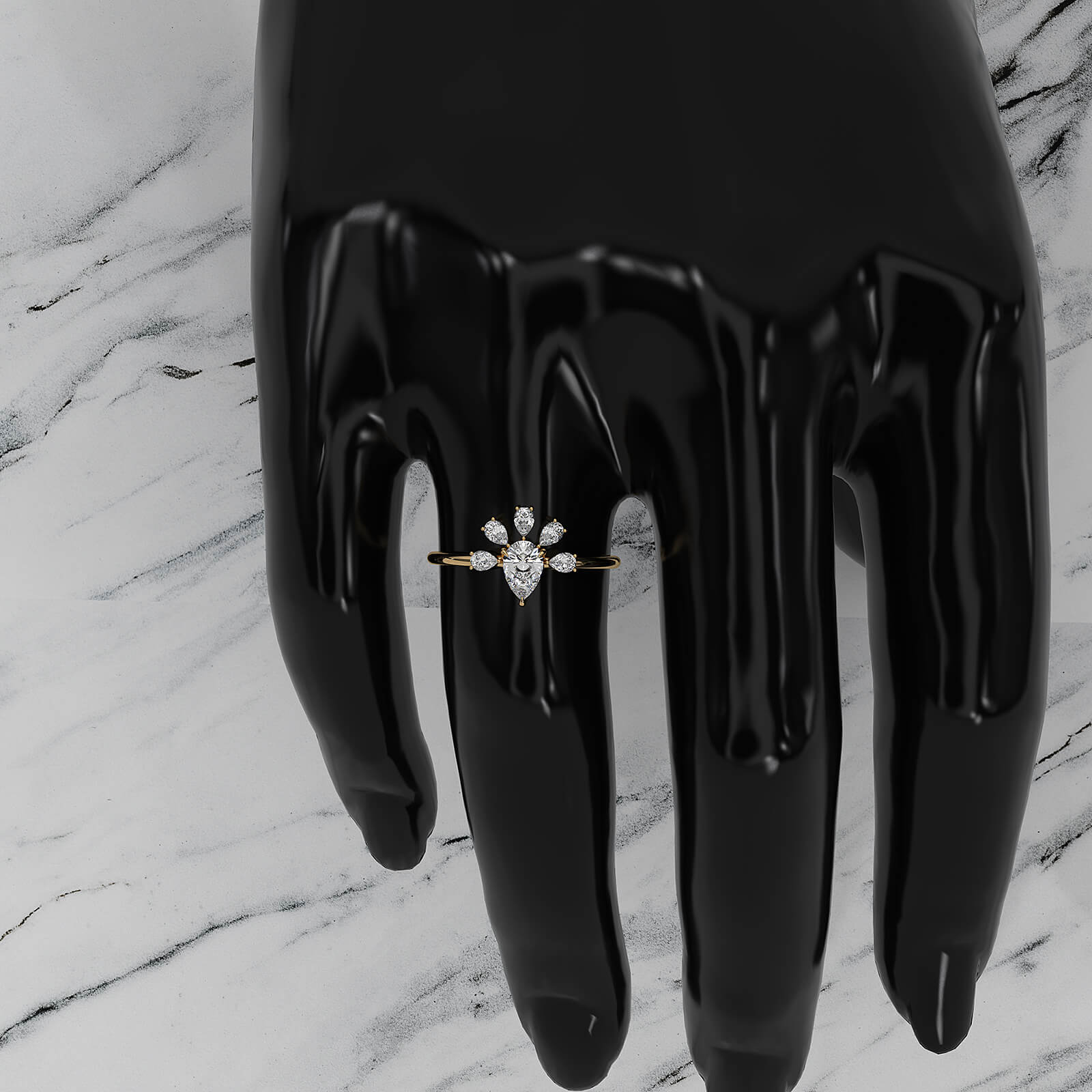 Crescent Style Prong Set Pear Lab Diamond Fashion Ring 0.63ctw.