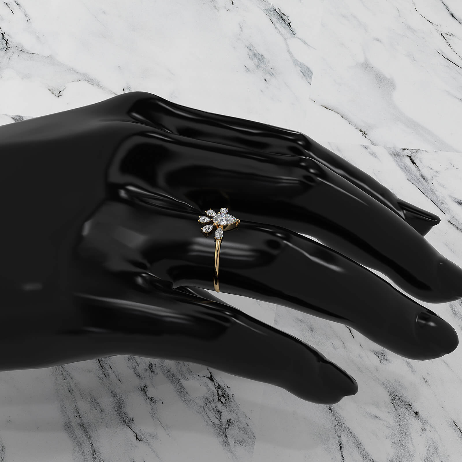 Crescent Style Prong Set Pear Lab Diamond Fashion Ring 0.63ctw.