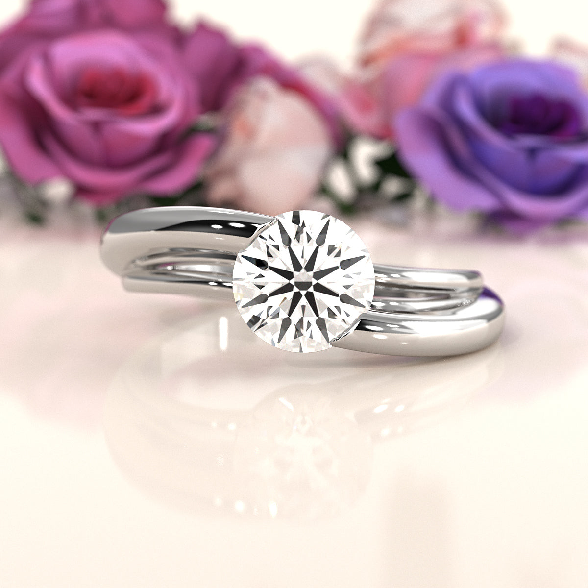 7g Classic Solitaire Lab Grown Diamond Engagement Ring Bezel Setting IGI Certified 1.00 Ctw.