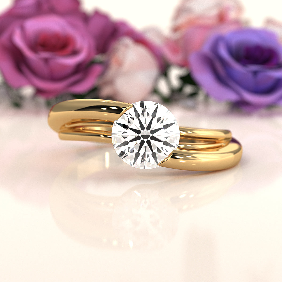 7g Classic Solitaire Lab Grown Diamond Engagement Ring Bezel Setting IGI Certified 1.00 Ctw.