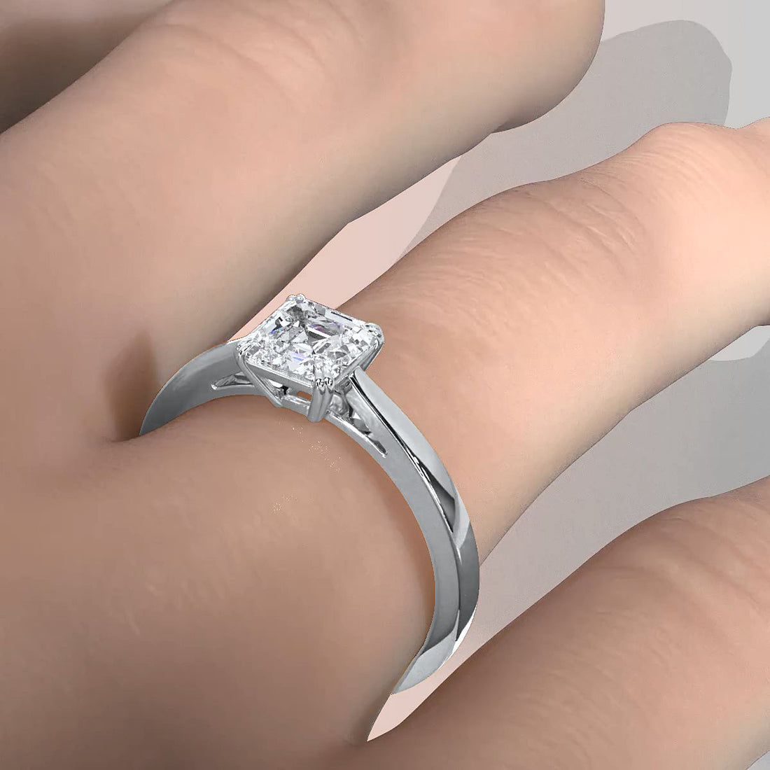 4.5g Emerald Lab Grown Diamond Six Prong Solitaire Engagement Ring IGI Certified 1.00 Ctw.
