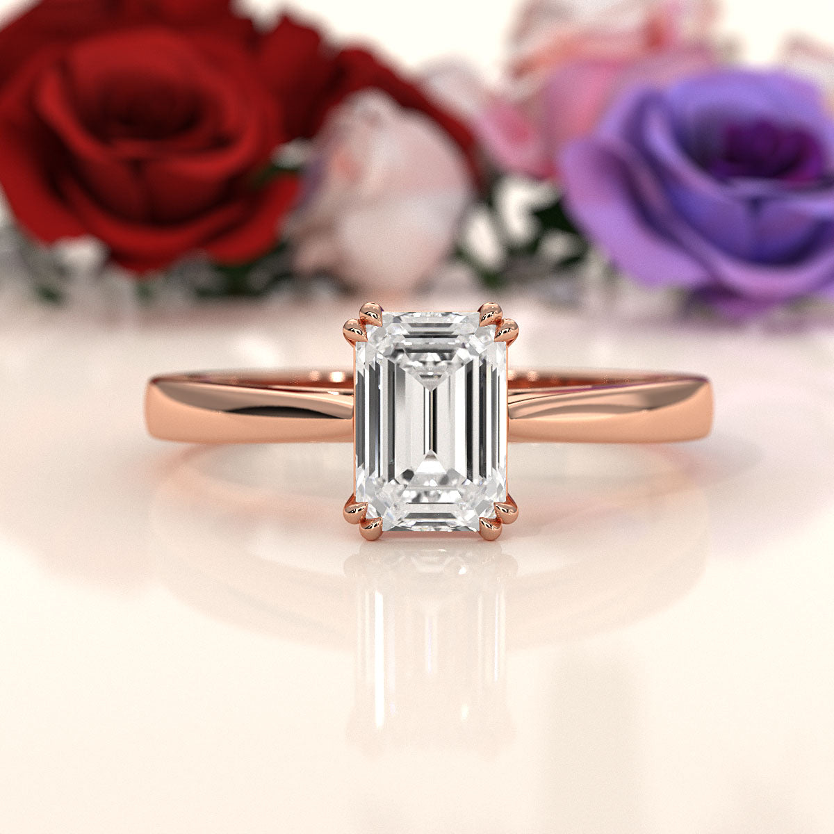 4.5g Emerald Lab Grown Diamond Six Prong Solitaire Engagement Ring IGI Certified 1.00 Ctw.