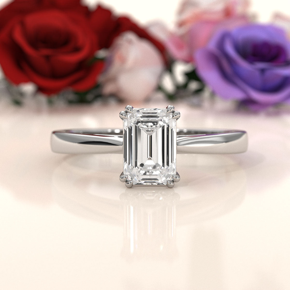 4.5g Emerald Lab Grown Diamond Six Prong Solitaire Engagement Ring IGI Certified 1.00 Ctw.