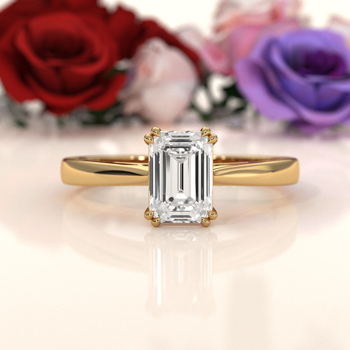 4.5g Emerald Lab Grown Diamond Six Prong Solitaire Engagement Ring IGI Certified 1.00 Ctw.