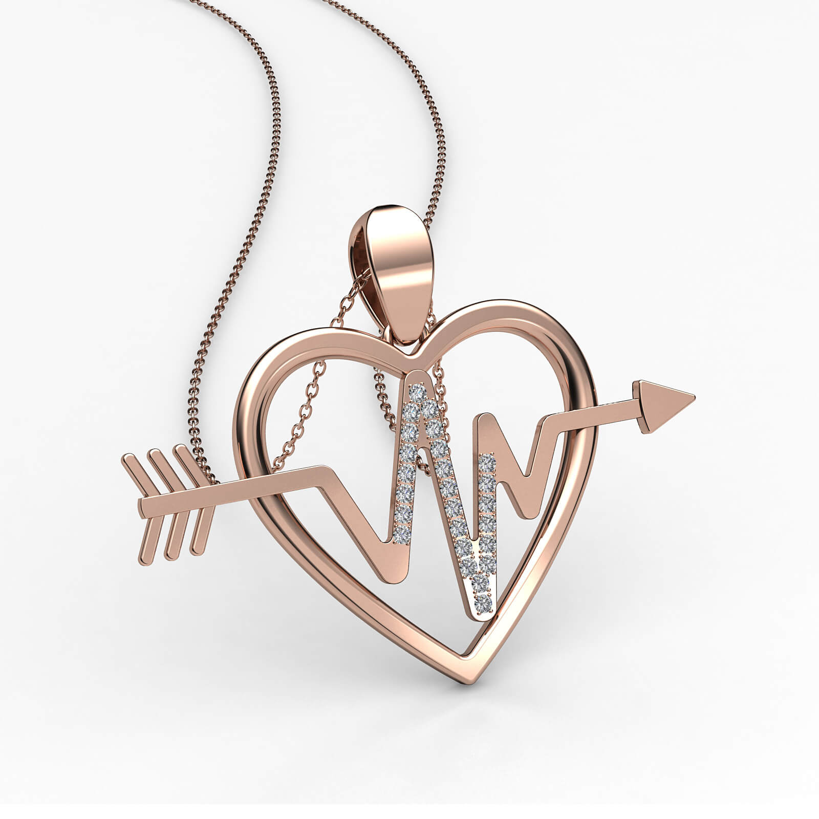 Diamond Heartbeat Heart Pendant Necklace 14k White Gold 18 Inch Chain 0.21Ct