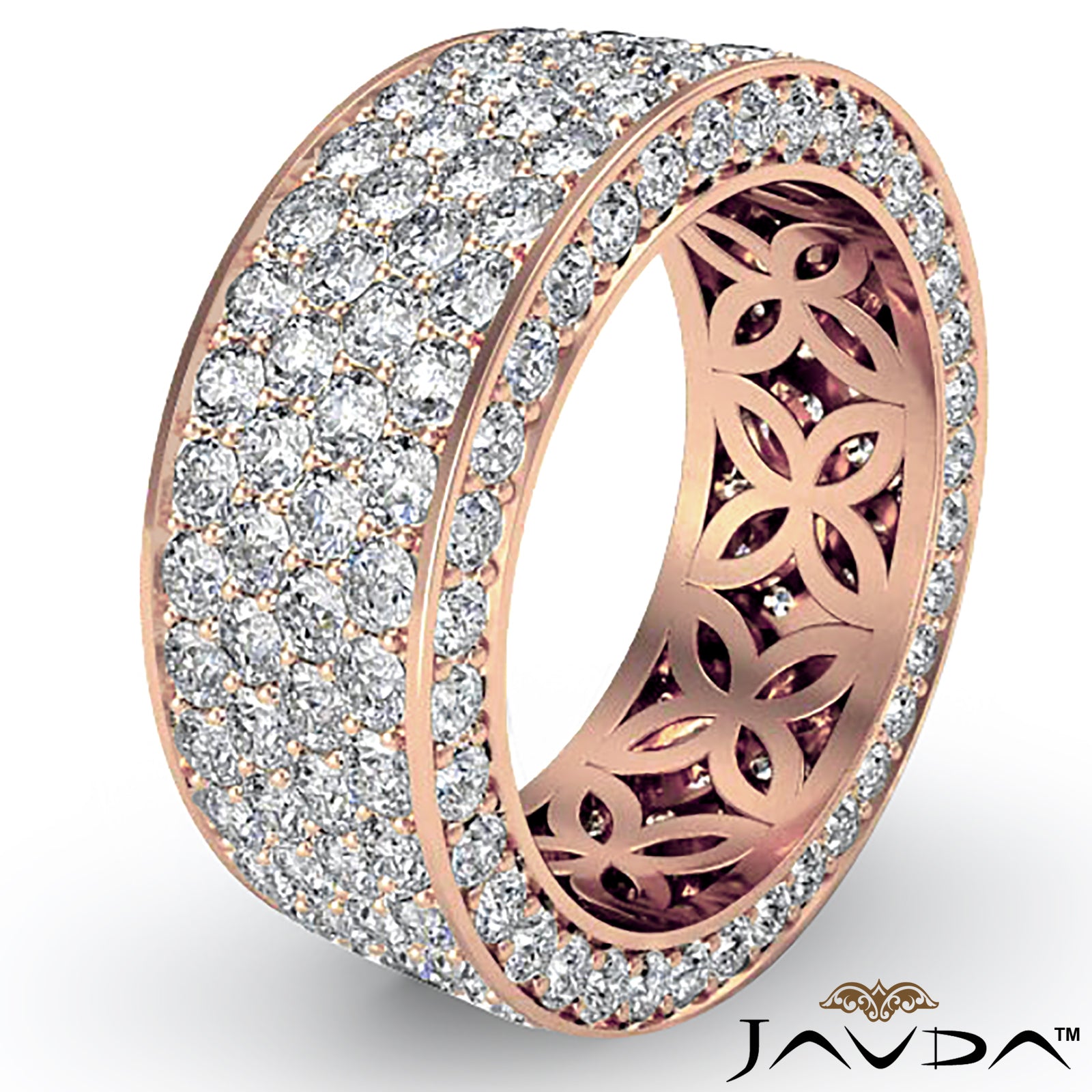 4 Row Pave Eternity Round Diamond Ring Women's Wedding Band 14k White Gold 3.5 Ctw.