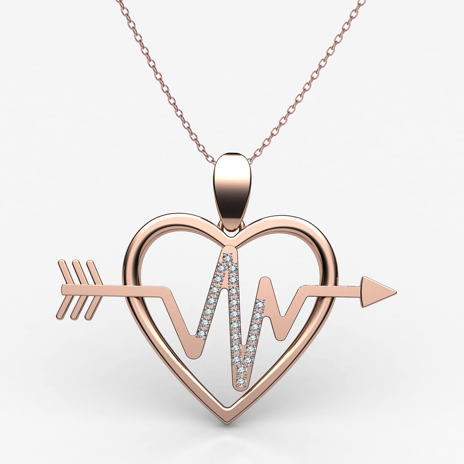 Diamond Heartbeat Heart Pendant Necklace 14k White Gold 18 Inch Chain 0.21Ct