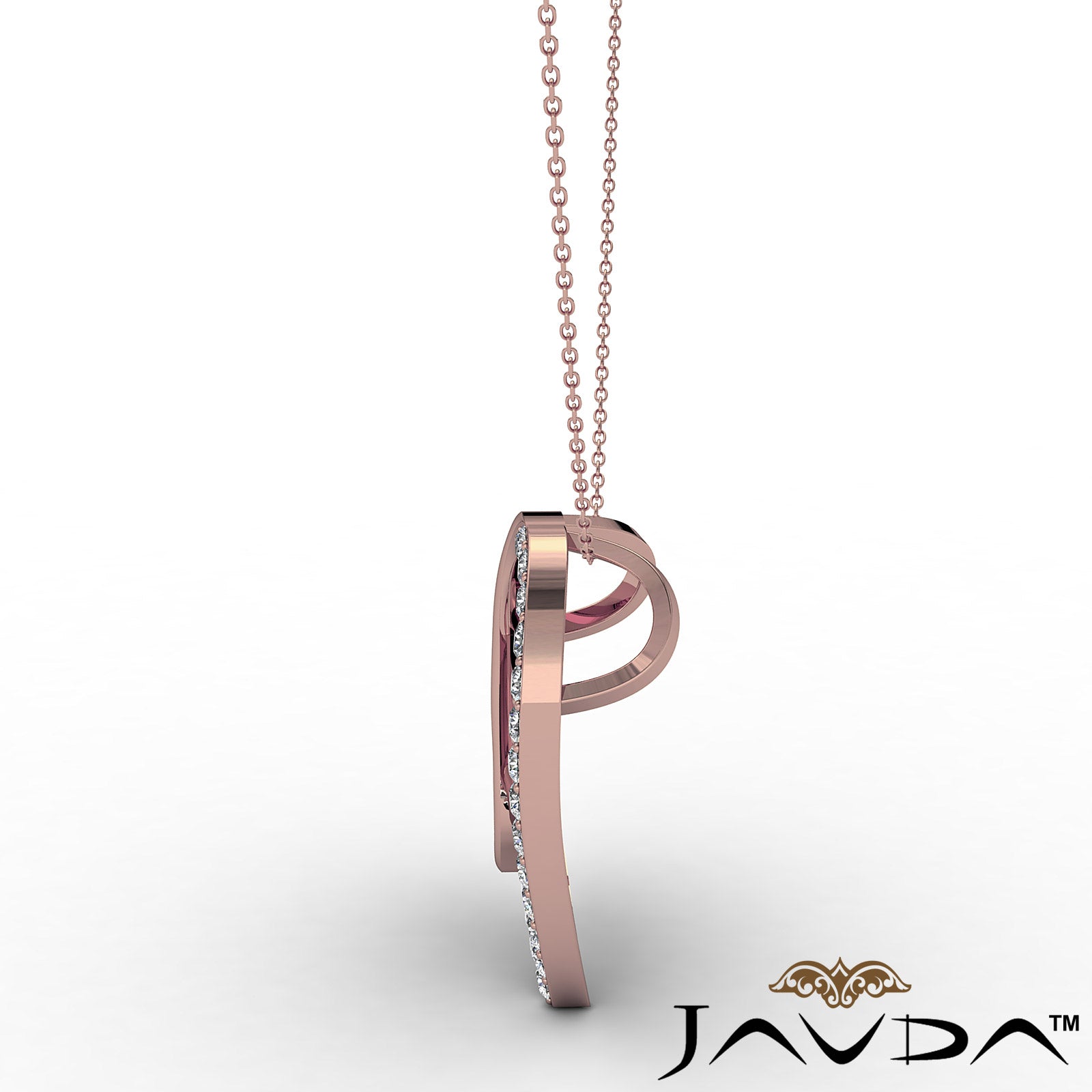 Love Script Heart Pendant Necklace Round Diamond 14k White Gold 0.45Ct